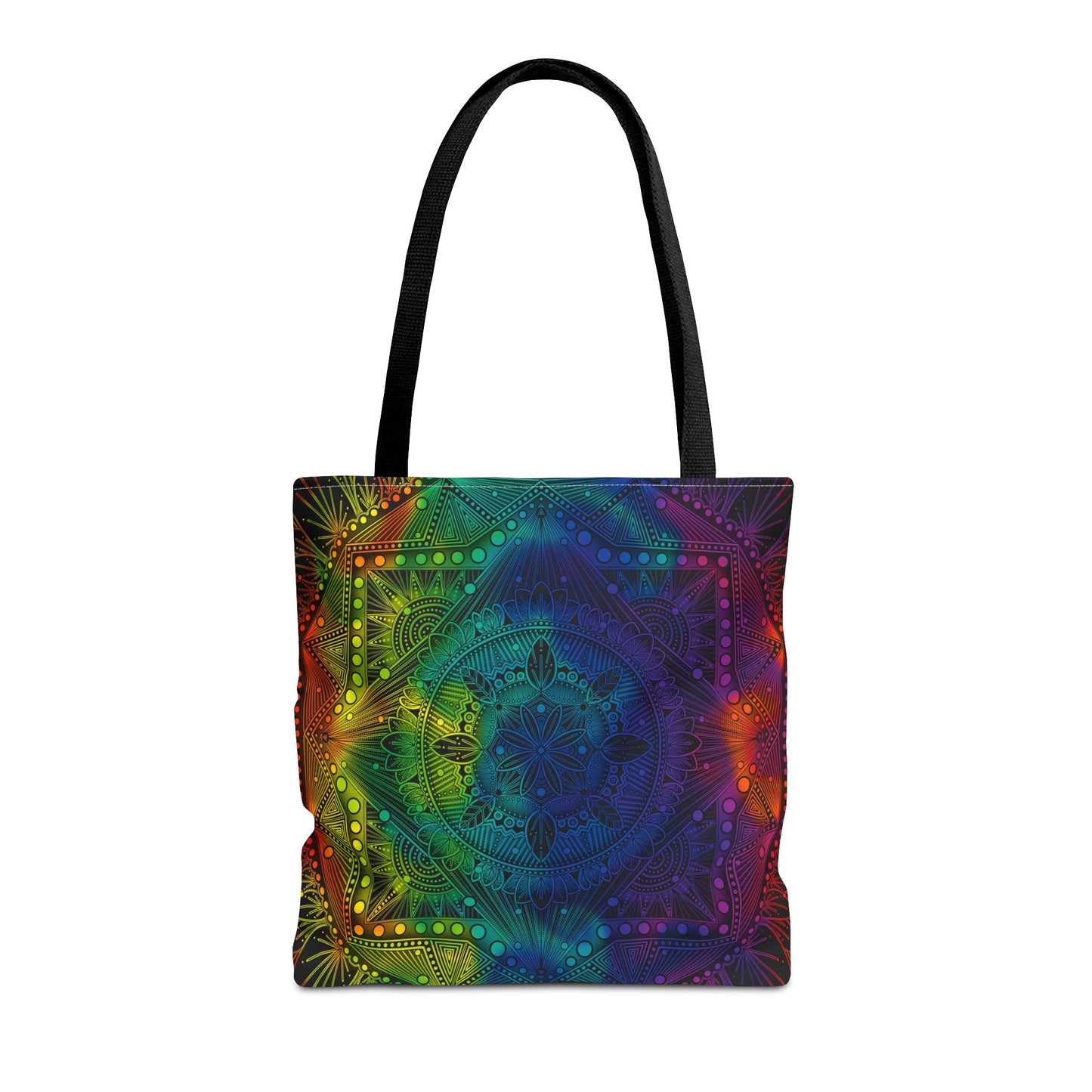 Holographic Mandala Tote Bag - Rainbow Custom Design by Anndria, Unique Shoulder Handbag for Women, Colorful Beach Carryall, Boho Shopping