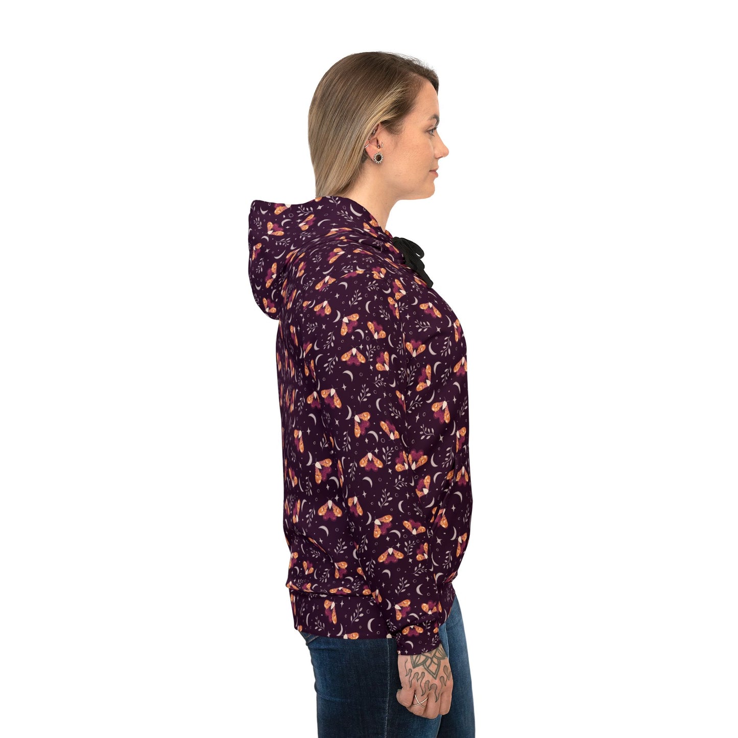 Witchy Moth Orange Athletic Hoodie by Anndria