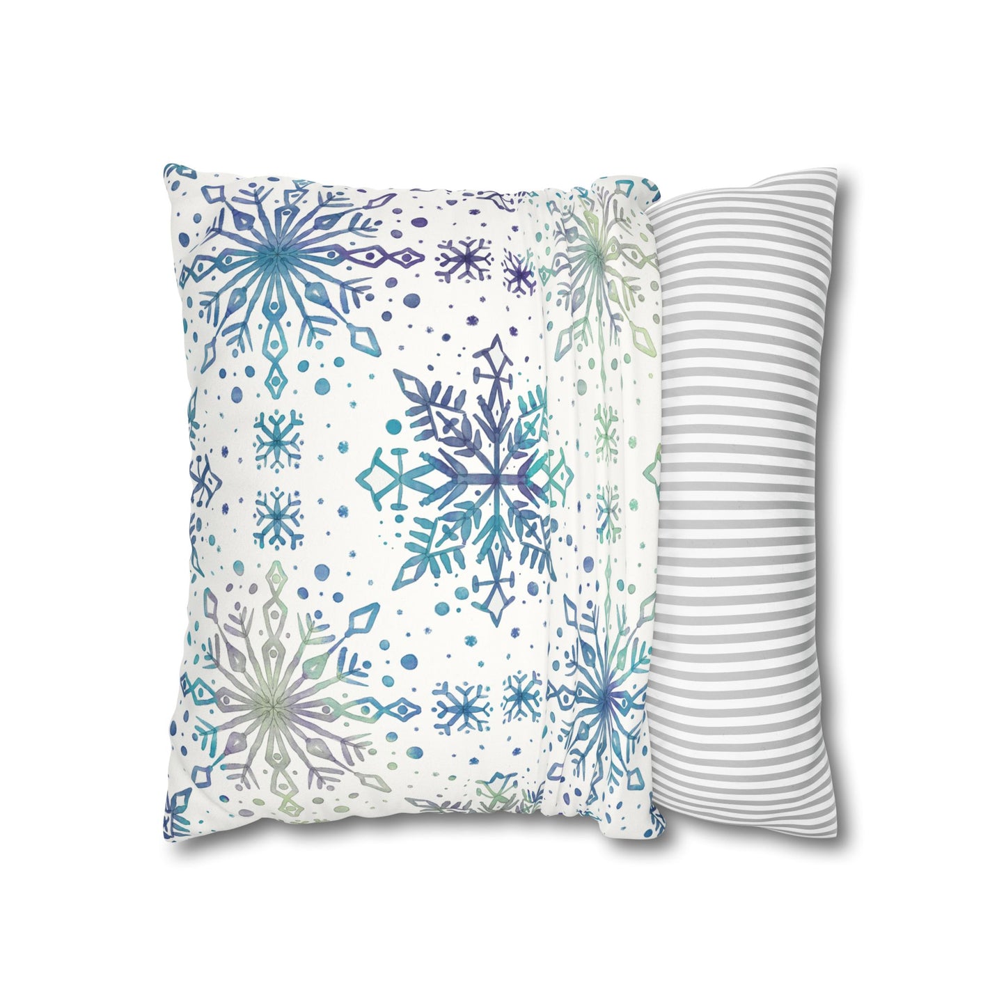 Pillowcase Watercolor Snowflake Design - Frosty teal, purple and green