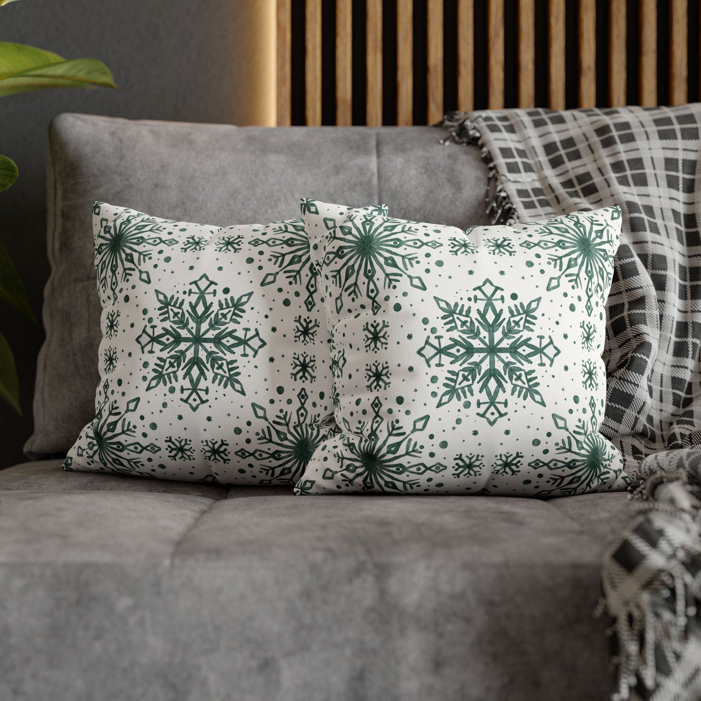 Pillowcase Watercolor Snowflake Design - Green and White
