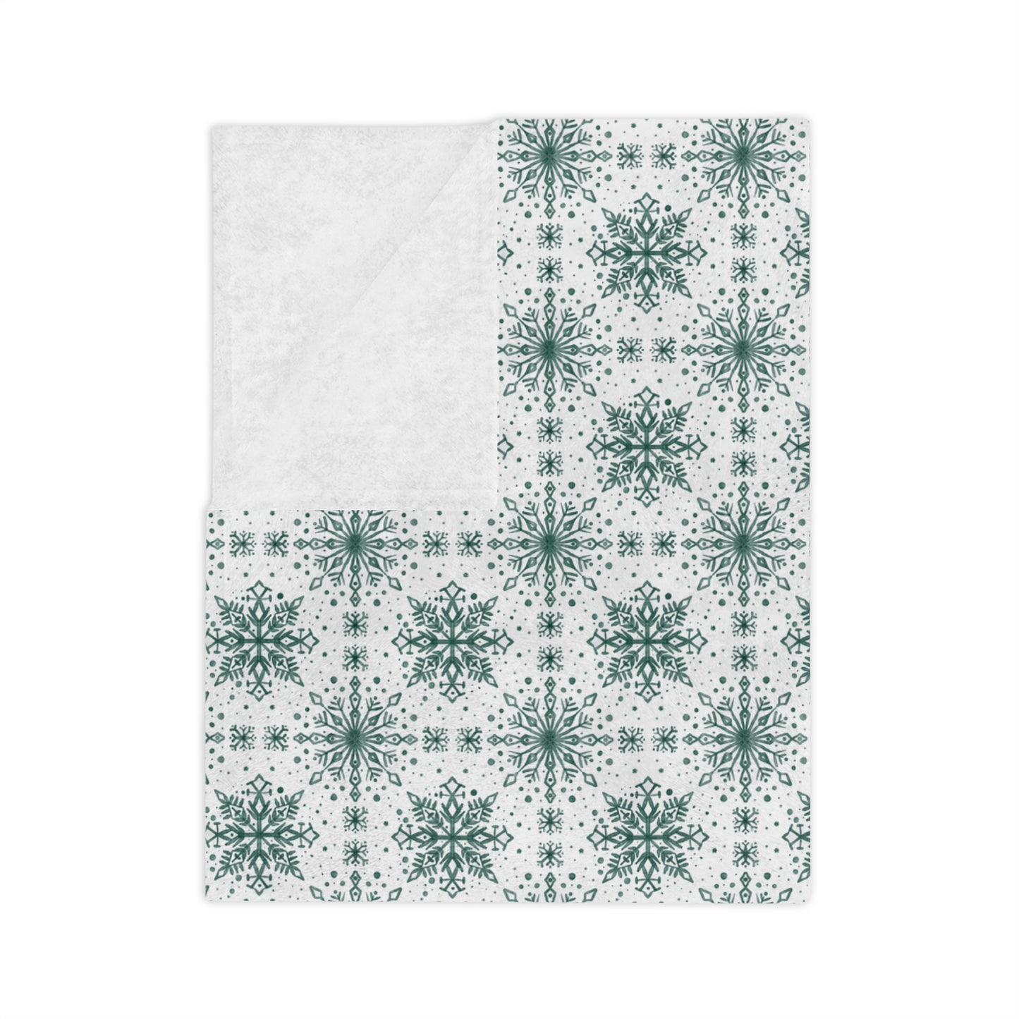 Velveteen Microfiber Blanket - Watercolor Snowflake Design by Anndria - Green and White