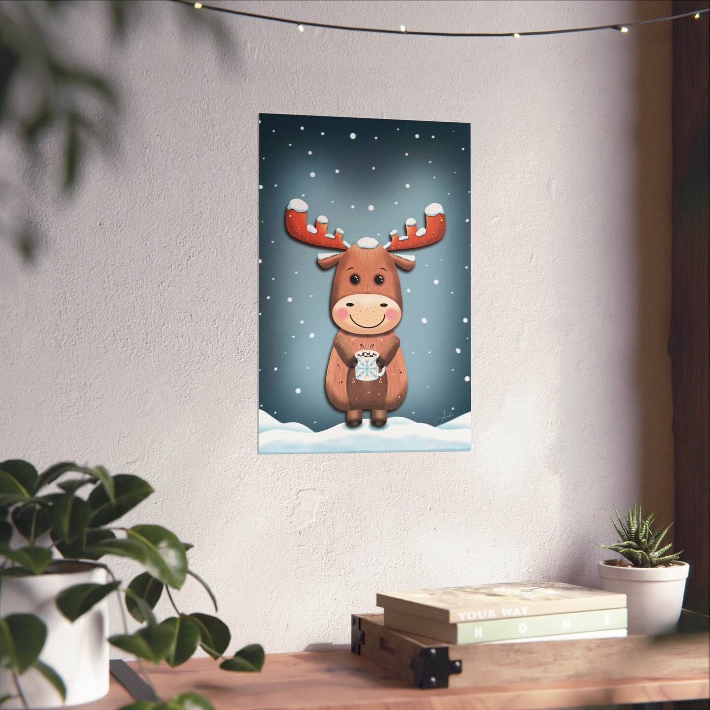 Moose Poster, Rustic Home Decor, Winter Wall Art, Frosty Sips Print, Christmas Gift, Animal Art Print, Wildlife Art, Vertical Poster