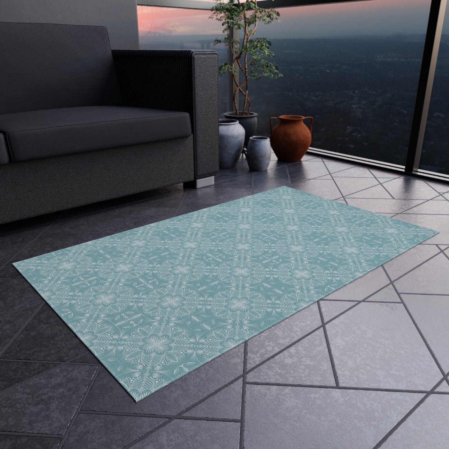 Elegant Outdoor Rug - Floral Pattern for Patio & Garden Decor