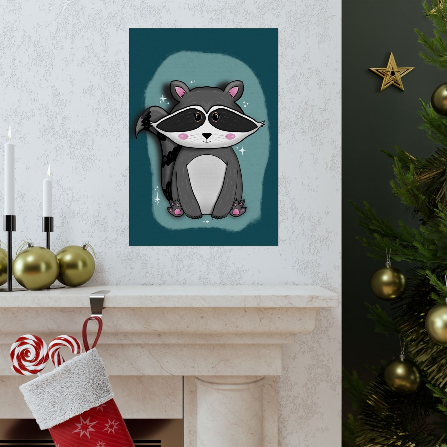 Vertical Poster, Raccoon Art Print, Matte Wall Decor, Midnight Mischief by Anndria, Animal Lover Gift, Nature Illustration, Cute Home Decor,