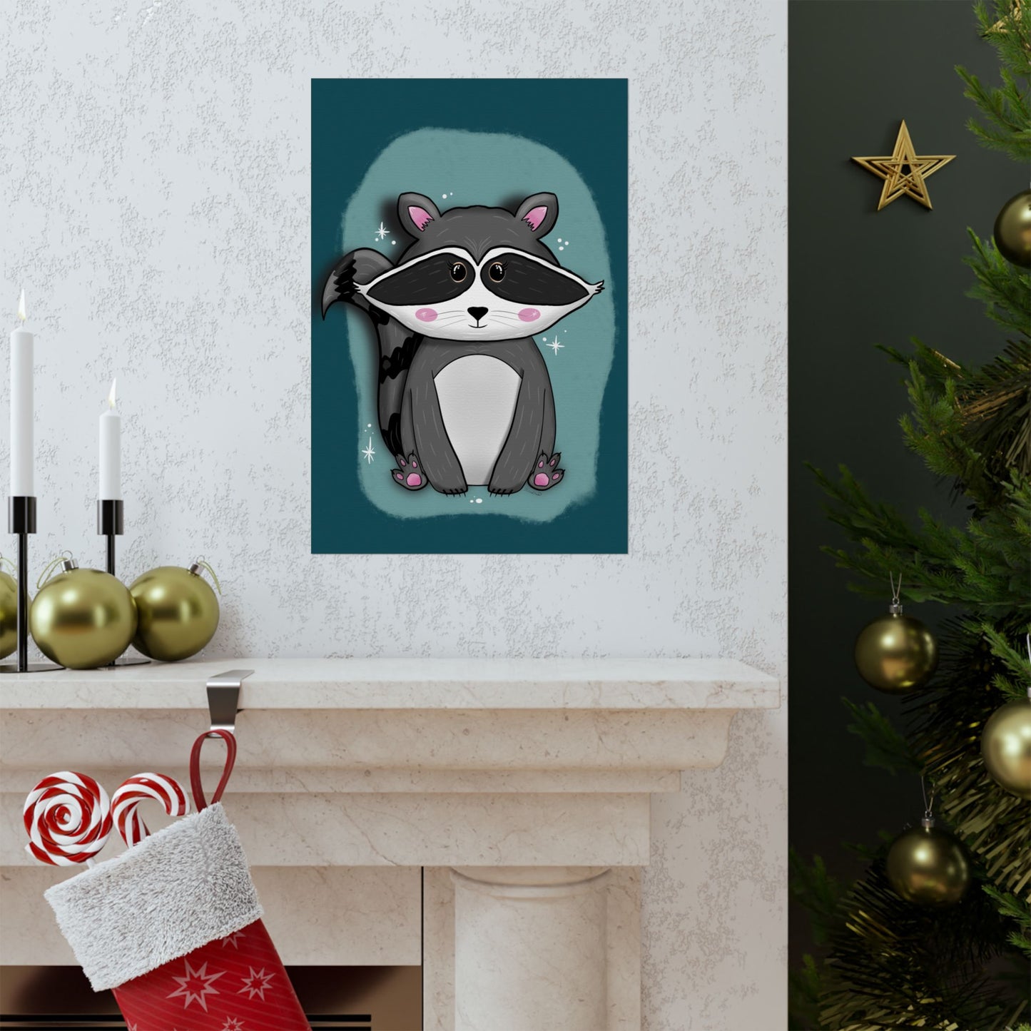 Vertical Poster, Raccoon Art Print, Matte Wall Decor, Midnight Mischief by Anndria, Animal Lover Gift, Nature Illustration, Cute Home Decor,
