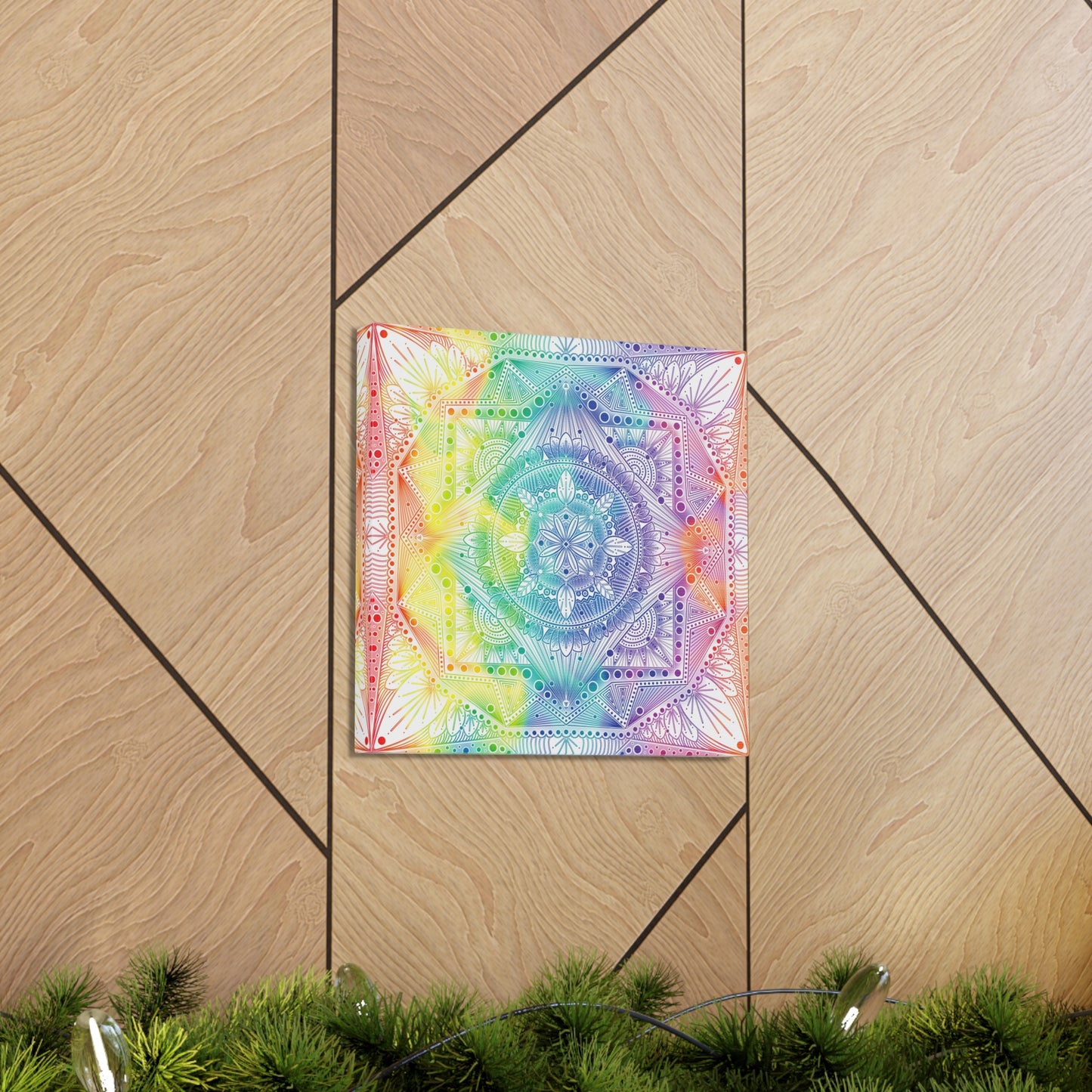 Canvas Wall Art, Rainbow Holographic Psychedelic Mandala by Anndria, Home Decor, Wall Decor, Art Print, Boho Wall Hanging, Hippie Wall