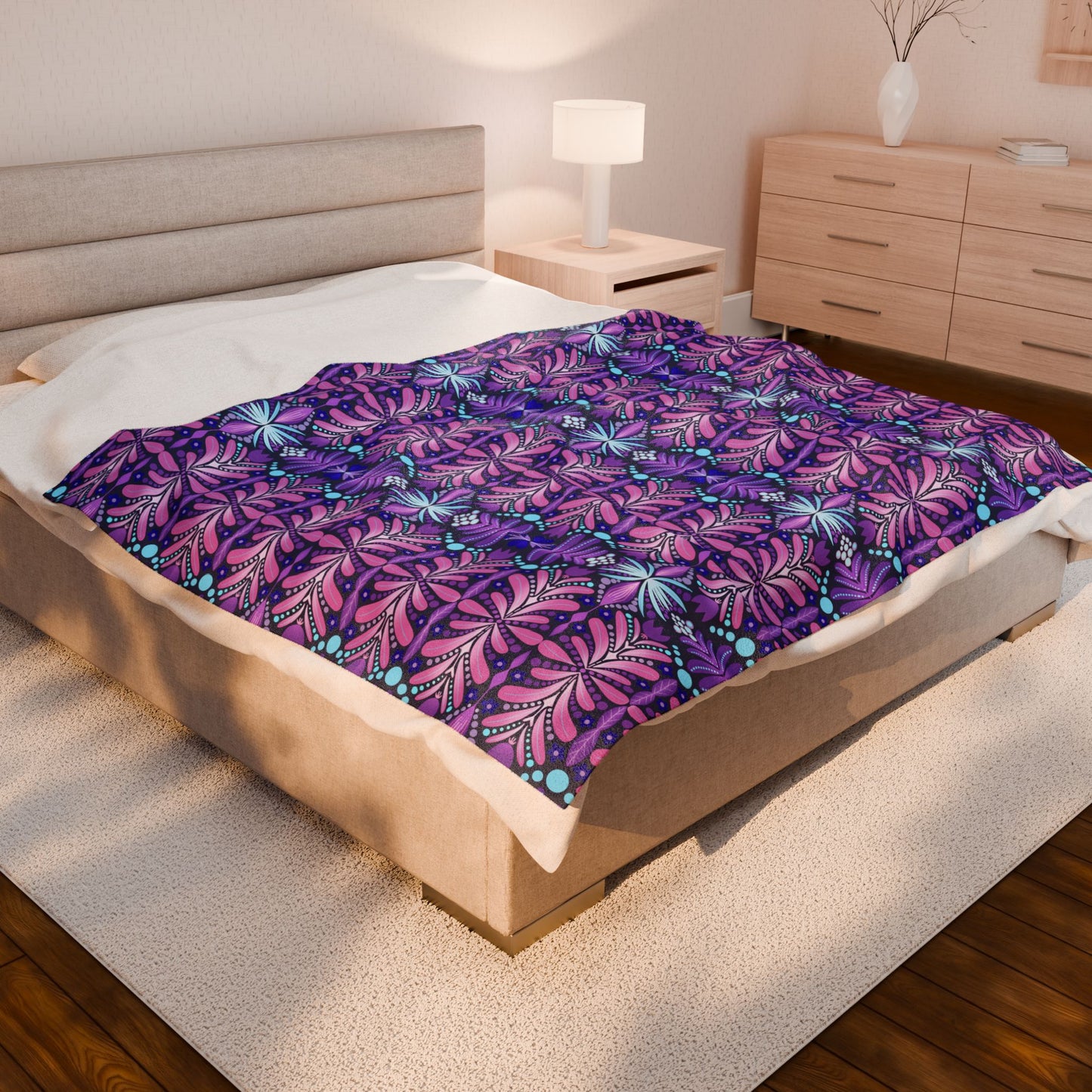 Vibrant Floral Velveteen Plush Blanket – Cozy Home Decor