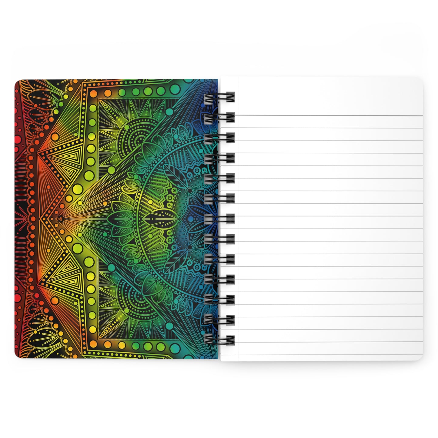Psychedelic Spiral Bound Journal, Rainbow Mandala Design, Holographic Artwork by Anndria, Notebook, Sketchbook, Diary, Writing Journal,