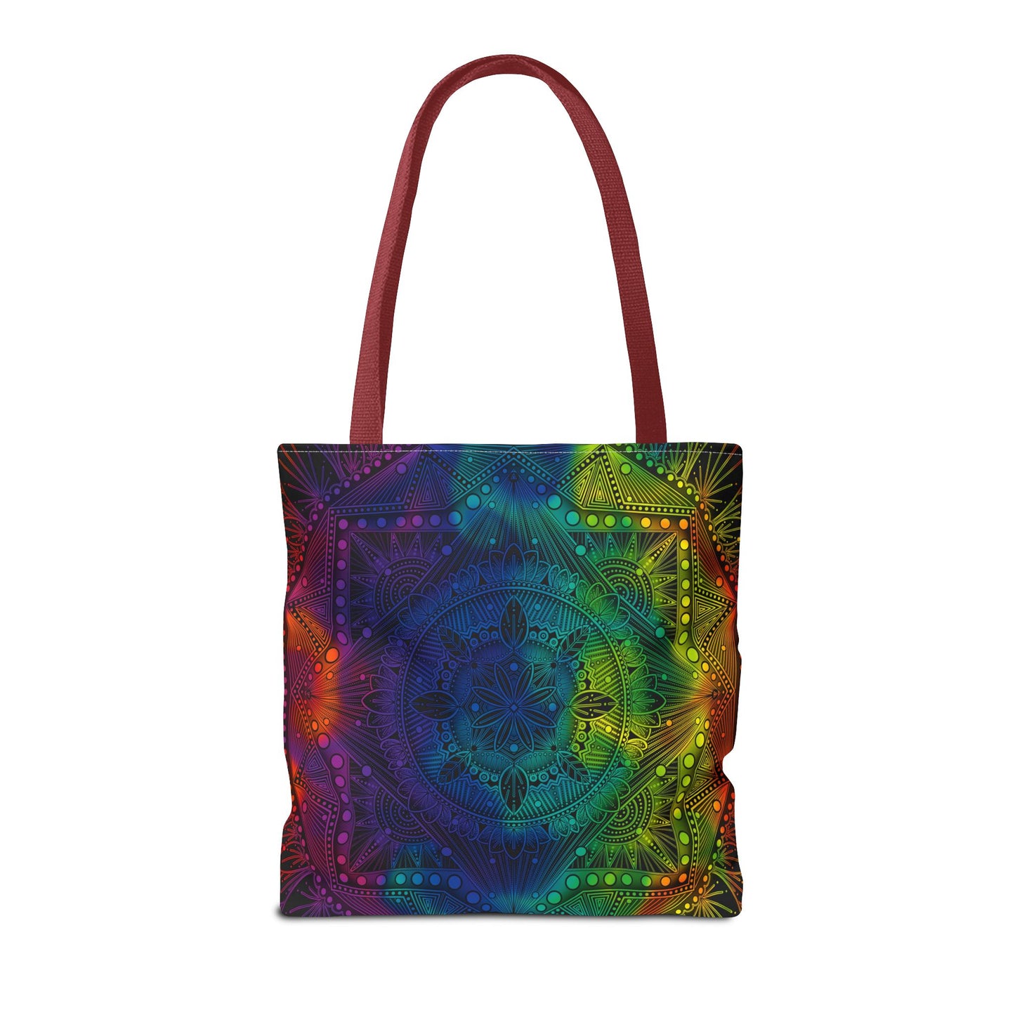 Holographic Mandala Tote Bag - Rainbow Custom Design by Anndria, Unique Shoulder Handbag for Women, Colorful Beach Carryall, Boho Shopping