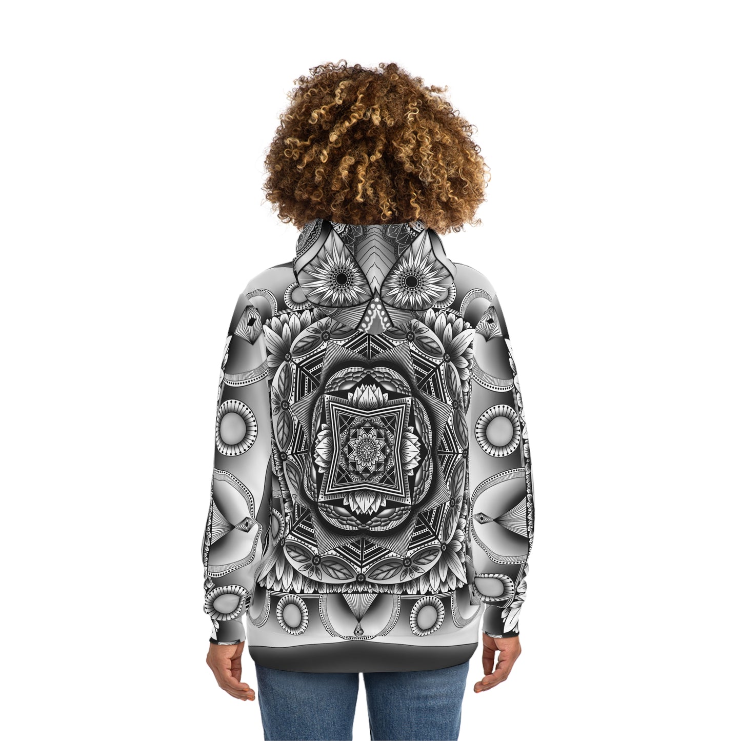 Mandala Fashion Hoodie, Hand-Drawn Black and White Artwork, Anndria Design, Boho Chic Sweatshirt, Unique Hooded Top, Trendy Pullover, Cozy