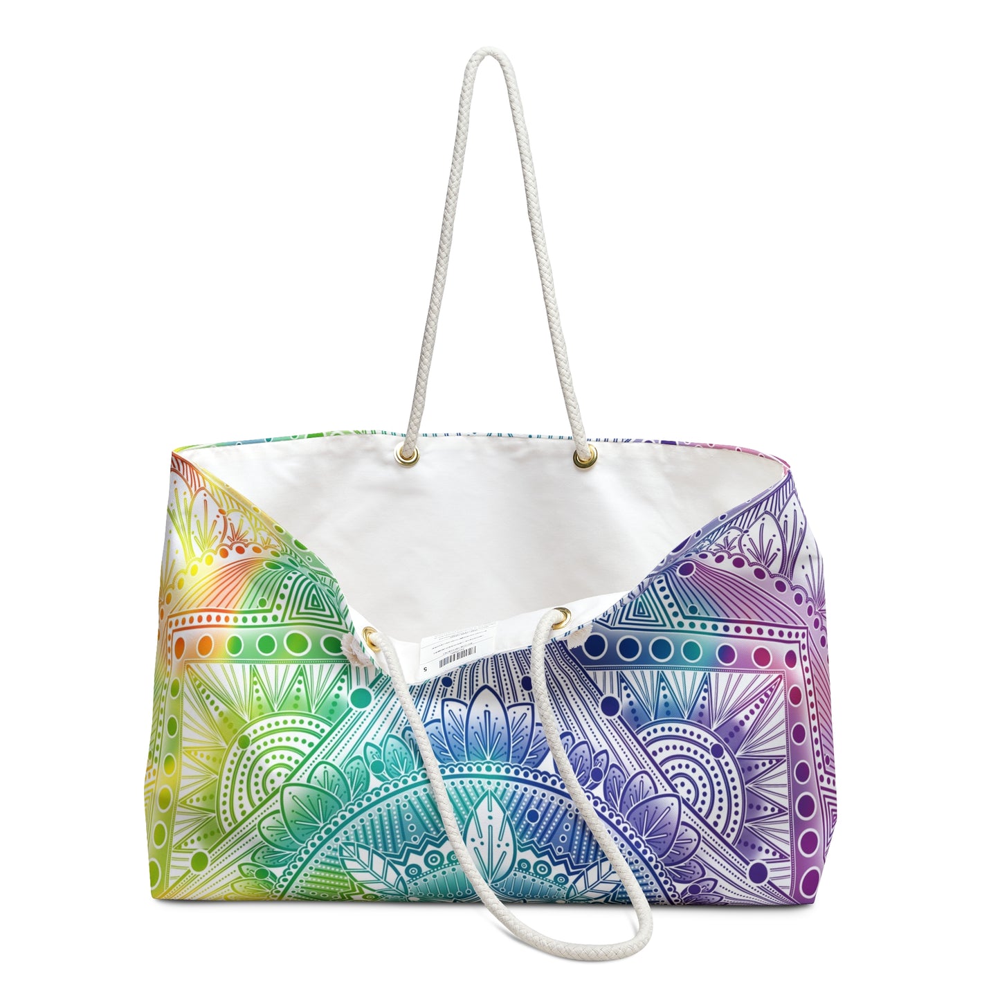 Mandala Weekender Bag, Rainbow Holographic Design by Anndria, Custom Carryall, Unique Overnight Duffle, Boho Travel Tote, Colorful Gym Bag