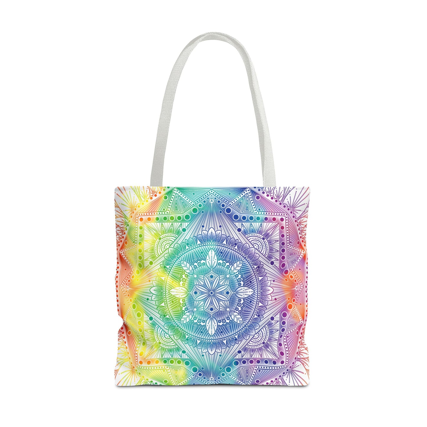 Holographic Mandala Tote Bag - Rainbow Custom Design by Anndria, Unique Shoulder Handbag for Women, Colorful Beach Carryall, Boho Shopping