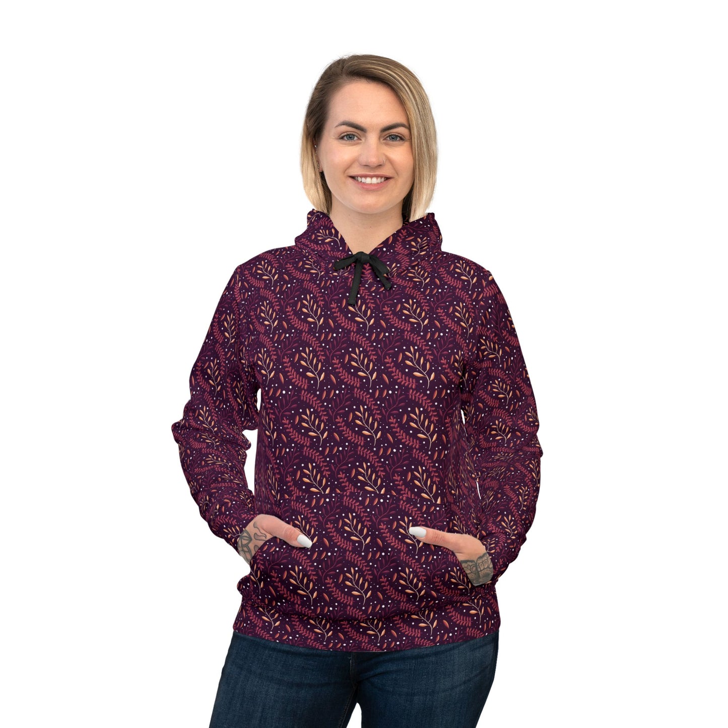 Midnight Orange Forest Athletic Hoodie by Anndria