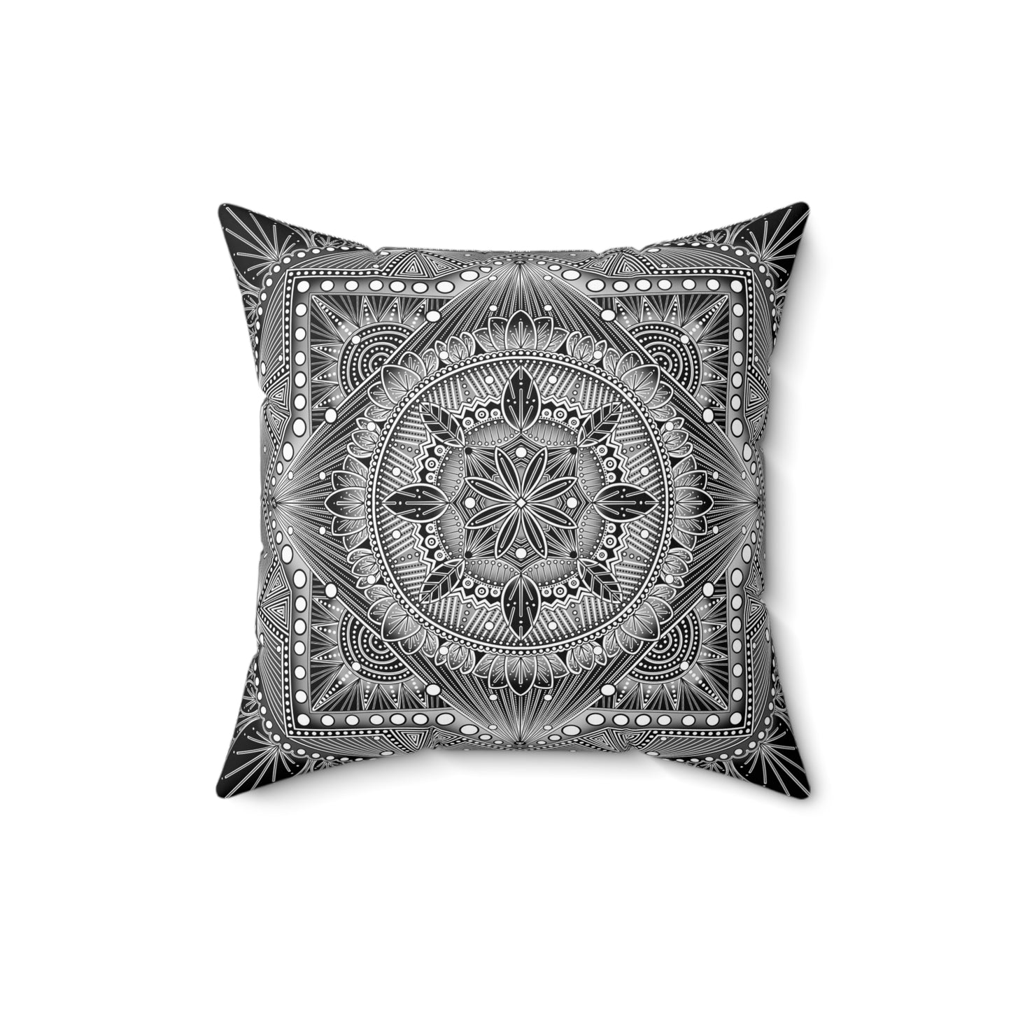 Square Pillow, Monochrome Custom Mandala Design, Faux Suede Cushion, Black and White Decorative Throw Pillow, Unique Home Accent, Boho Room