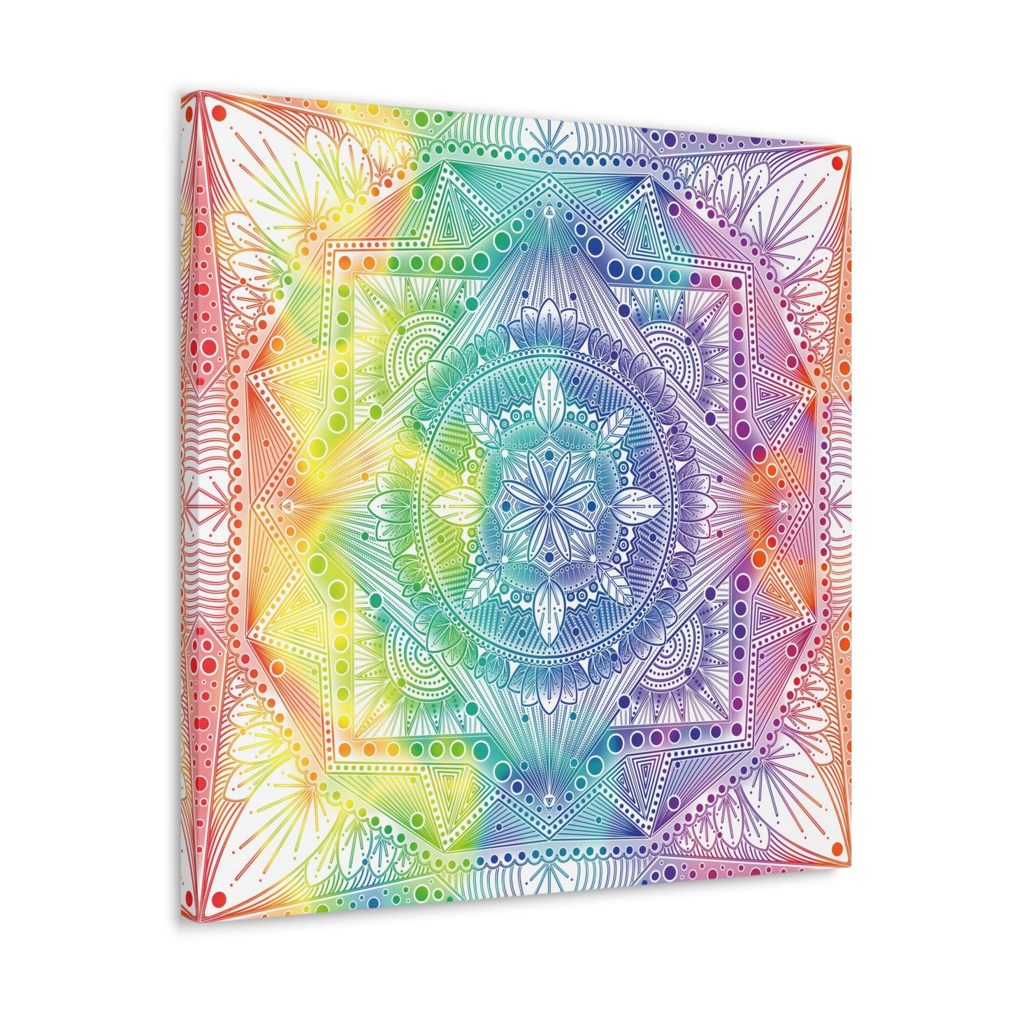 Canvas Wall Art, Rainbow Holographic Psychedelic Mandala by Anndria, Home Decor, Wall Decor, Art Print, Boho Wall Hanging, Hippie Wall