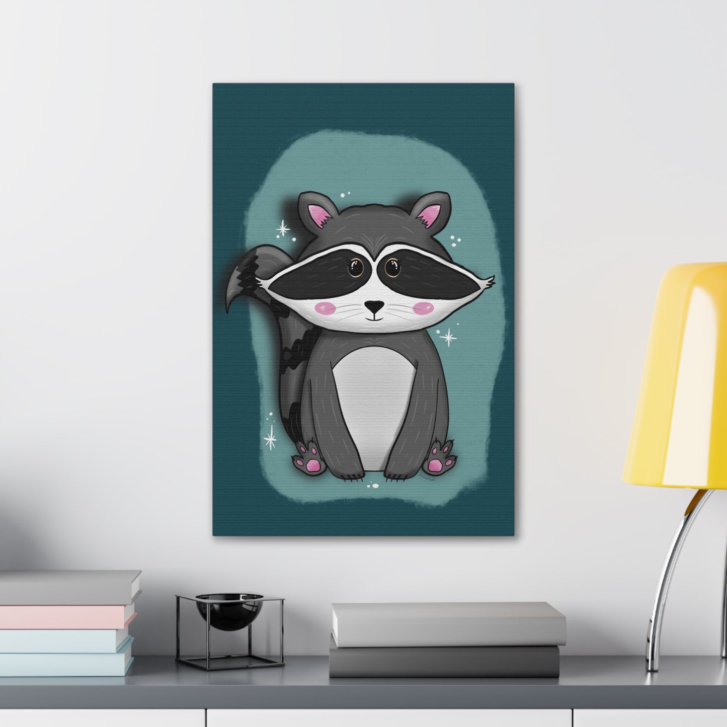 Canvas Prints, Midnight Mischief Raccoon Wall Art, Animal Lover Gift, Cute Wildlife Decor, Anndria Artwork, Home Office Decoration, Nursery