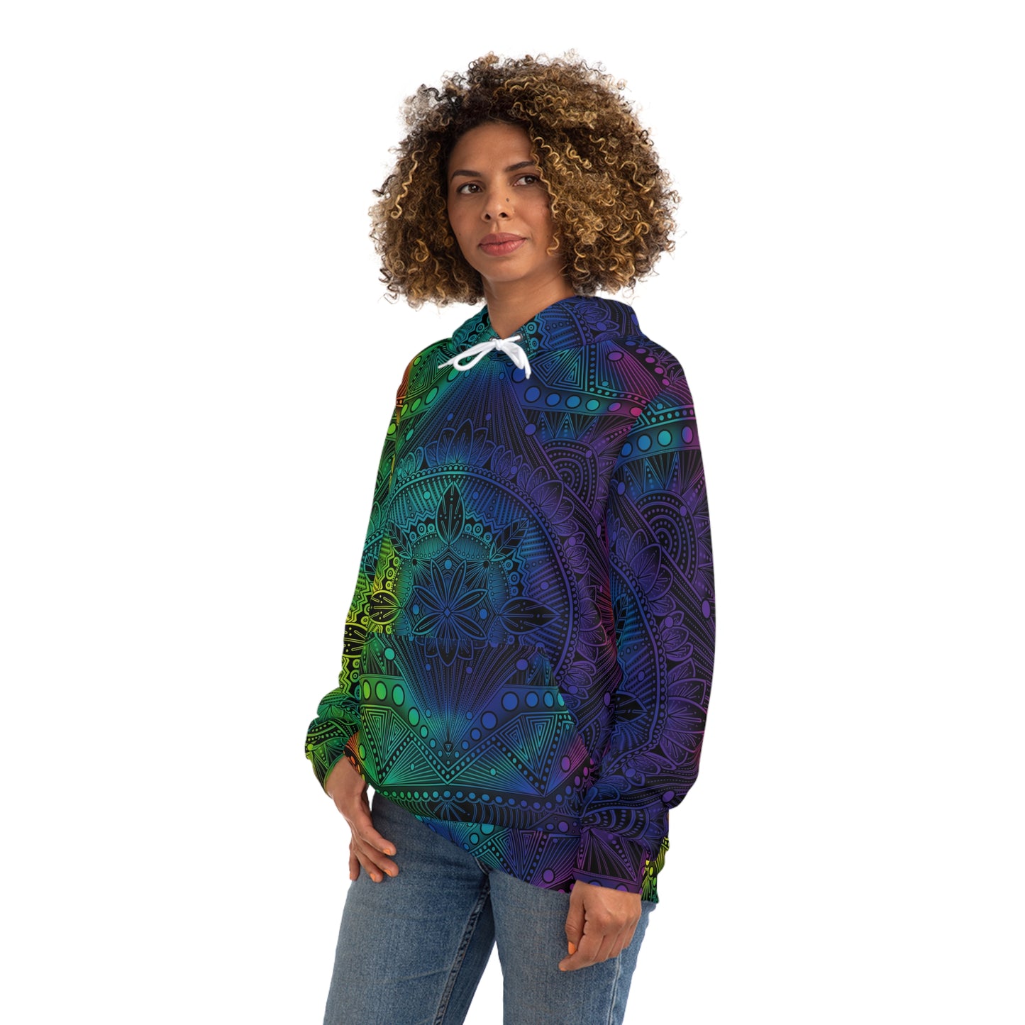 Mandala Hoodie, Holographic Rainbow Psychedelic Artwork by Anndria, Festival Fashion, Colorful Sweatshirt, Boho Clothing, Trippy Hooded Top,