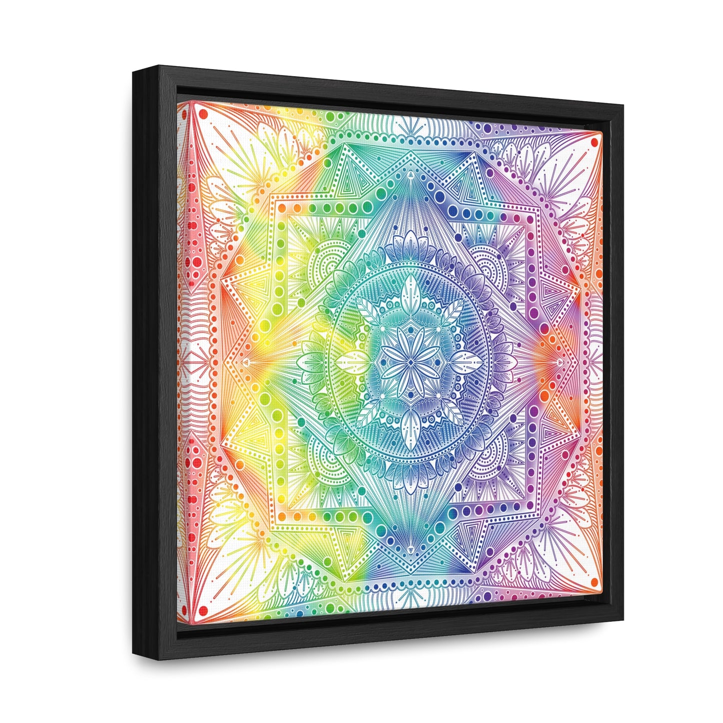 Canvas Prints, Holographic Rainbow Mandala Artwork, Square Frame, Psychedelic Wall Decor, Abstract Art Gift