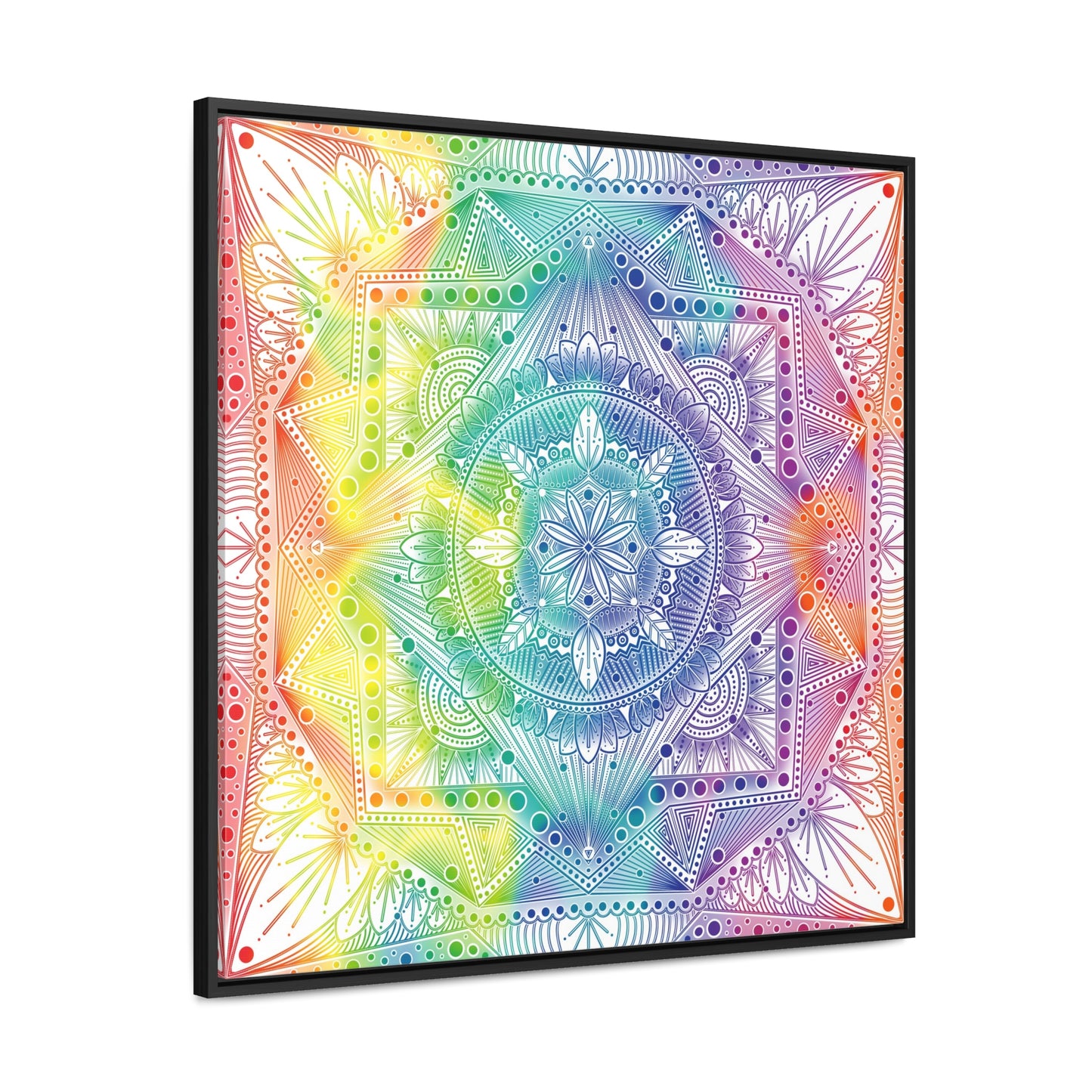 Canvas Prints, Holographic Rainbow Mandala Artwork, Square Frame, Psychedelic Wall Decor, Abstract Art Gift