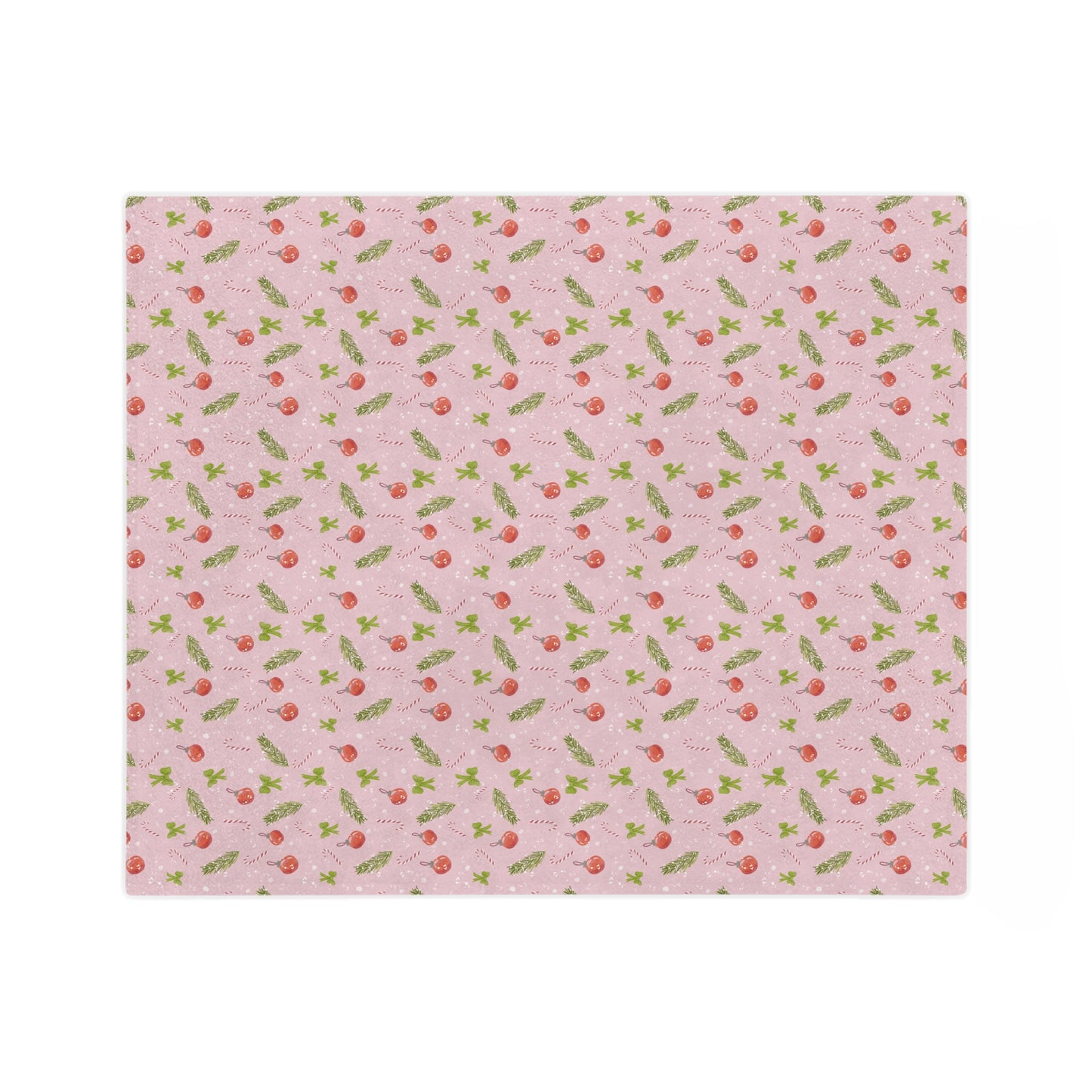 Velveteen Microfiber Blanket - Christmas Trim Pattern Watercolor Design - Pink
