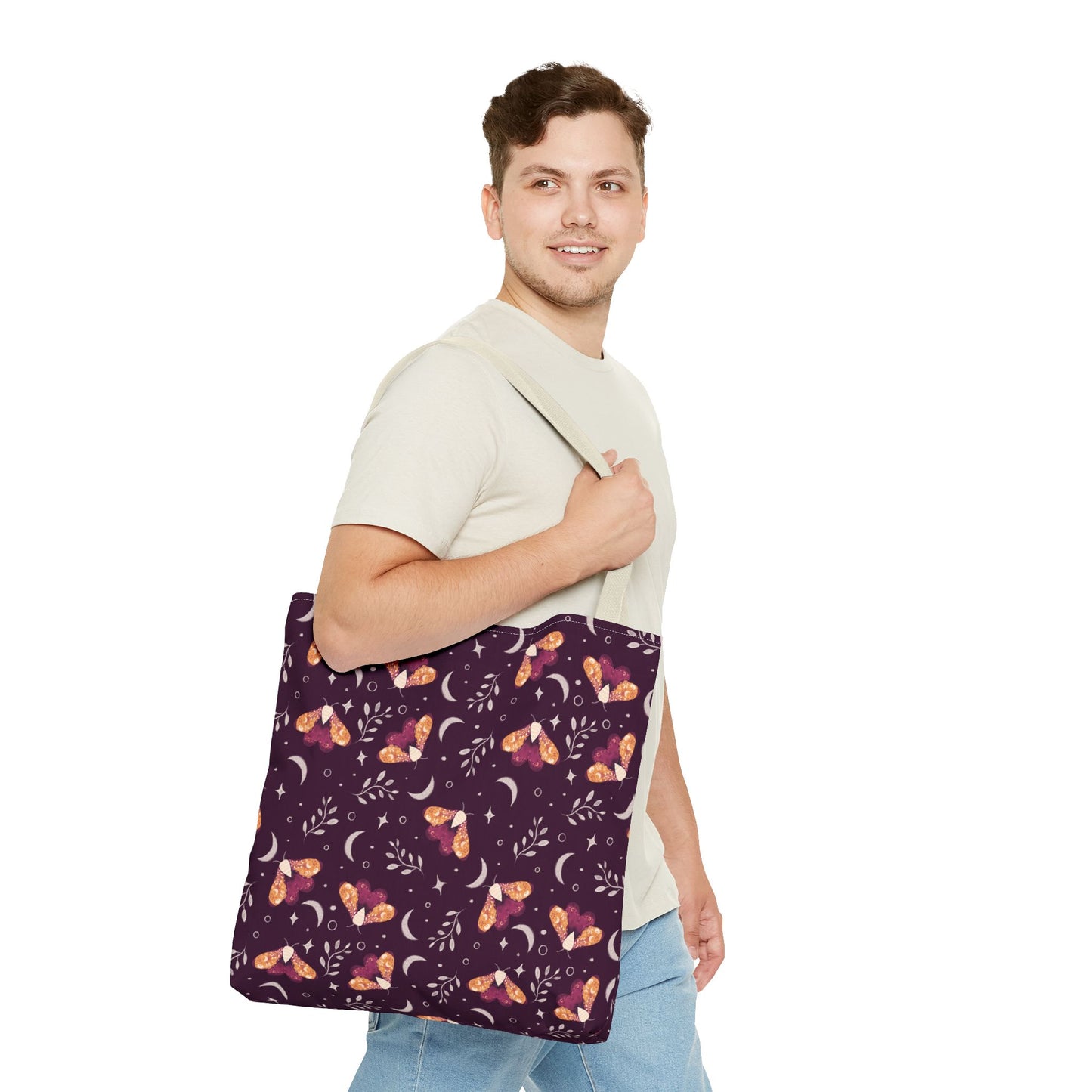 Moth Tote Bag Orange - Witchy Aesthetic Design by Anndria