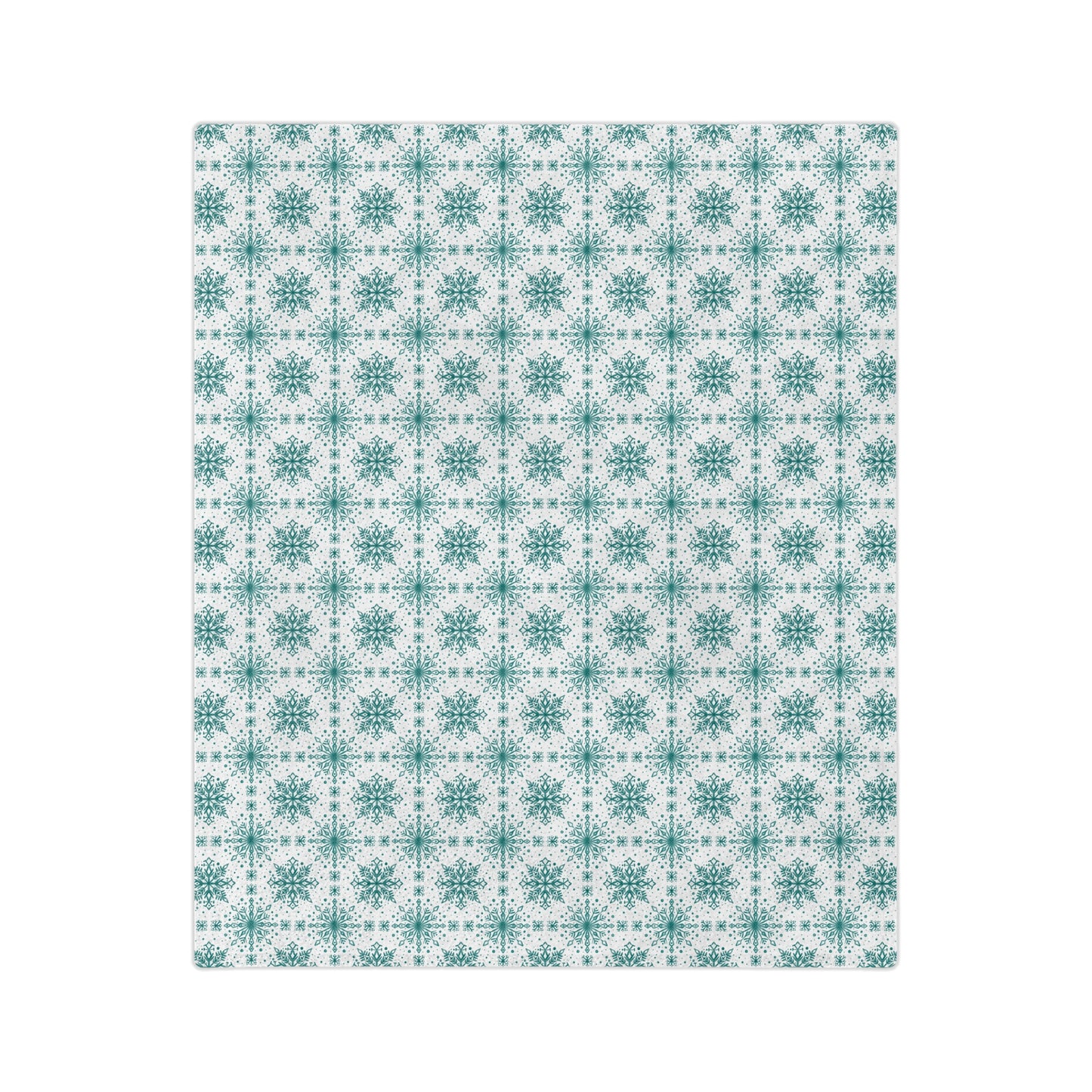 Velveteen Microfiber Blanket - Watercolor Snowflake Design by Anndria - Teal and White