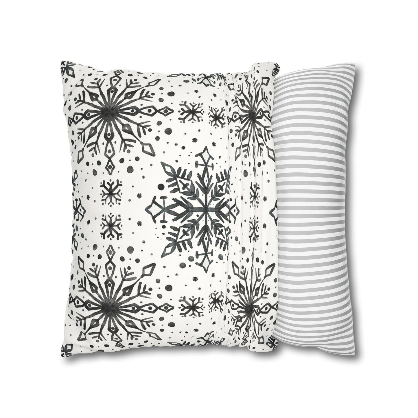 Pillowcase Watercolor Snowflake Design - Black and White
