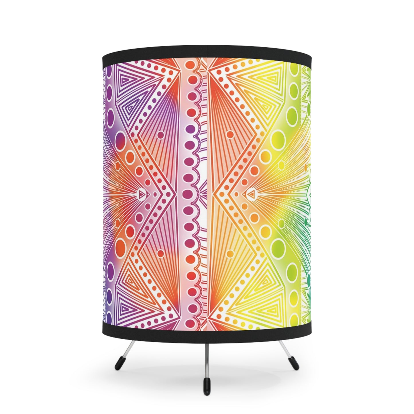 Lamp Shade, Rainbow Holographic Mandala Design by Anndria, Unique Tripod Lamp for Home Decor, US\CA Plug, Custom Printed Lighting,