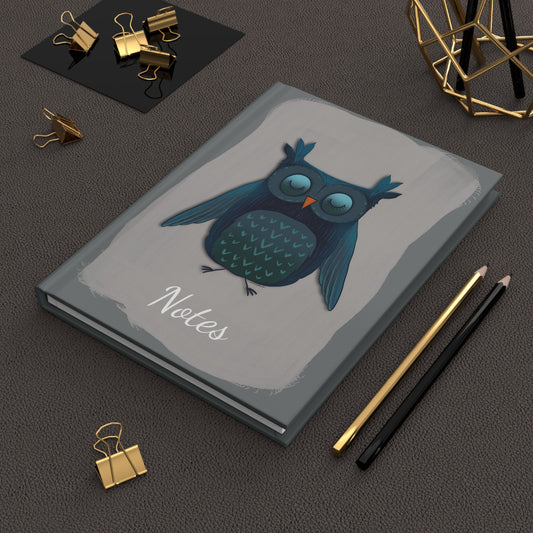 Midnight Watcher Hardcover Journal, Blue Owl Design, Matte Cover Notebook, Blank Pages, Stationery Gift, Writing Diary, Notepad Sketchbook
