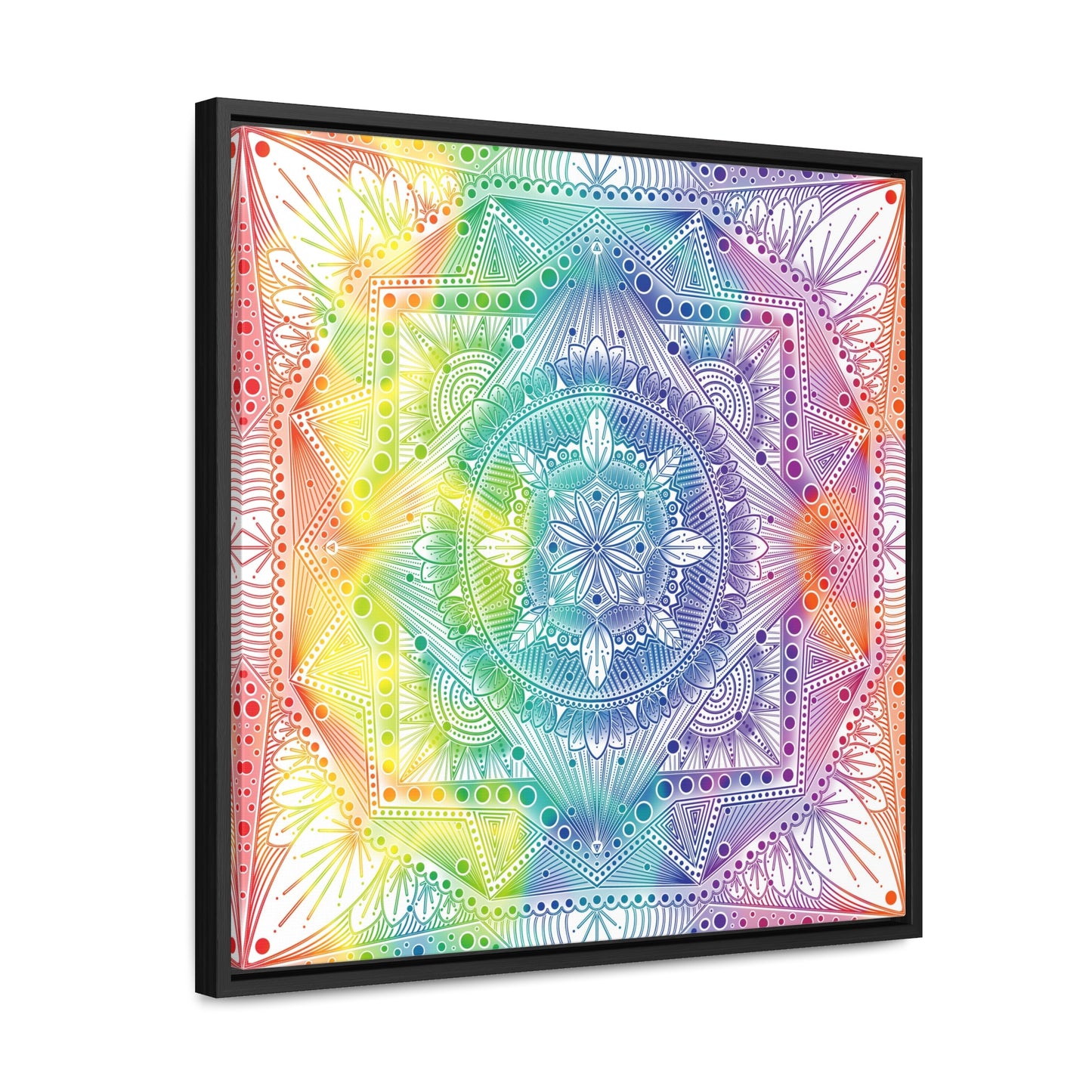 Canvas Prints, Holographic Rainbow Mandala Artwork, Square Frame, Psychedelic Wall Decor, Abstract Art Gift