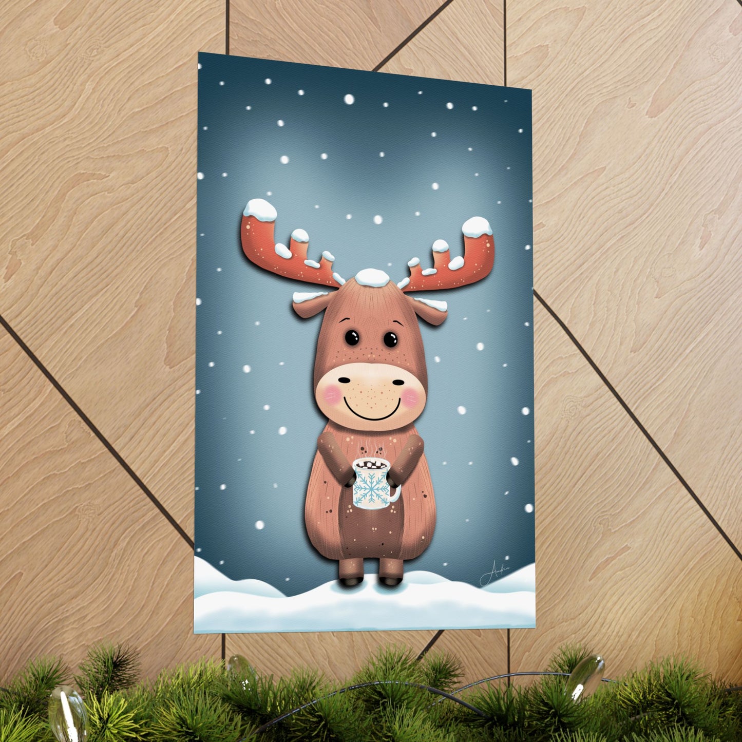 Moose Poster, Rustic Home Decor, Winter Wall Art, Frosty Sips Print, Christmas Gift, Animal Art Print, Wildlife Art, Vertical Poster