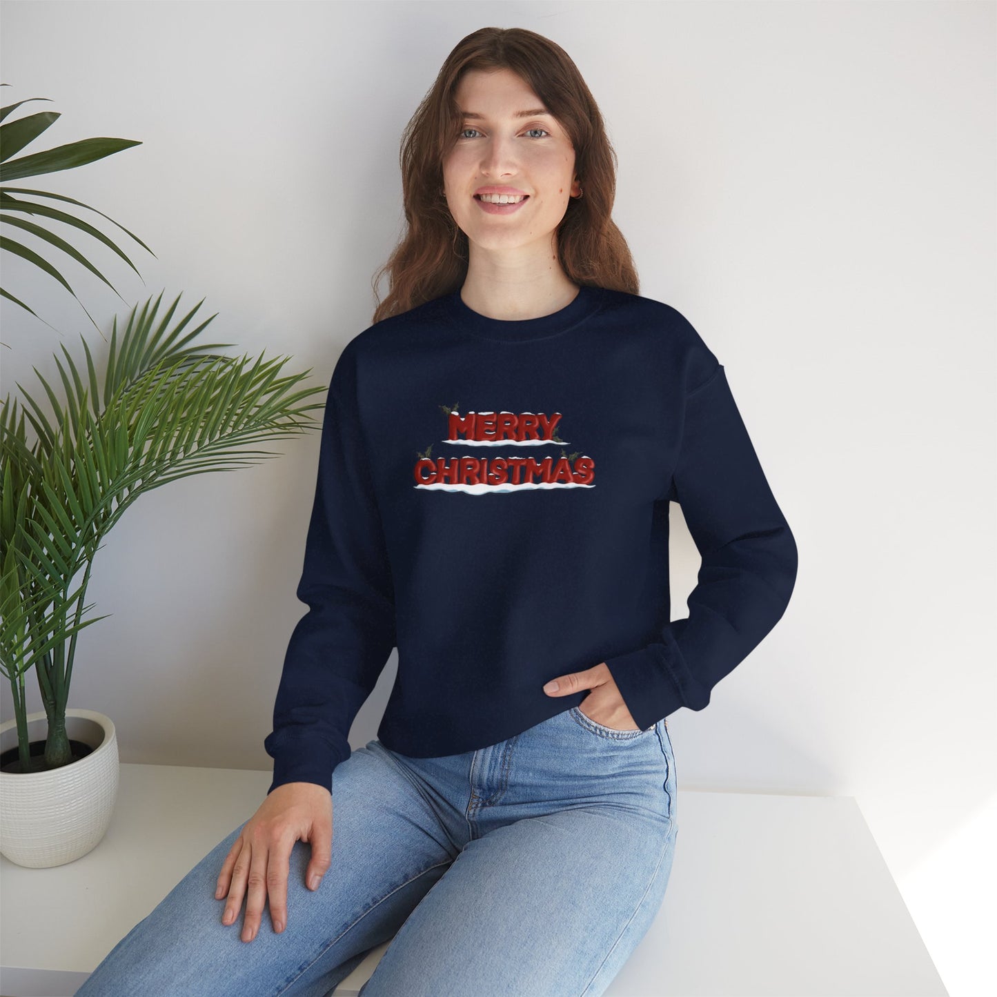 Merry Christmas with Snow and Holly - Unisex Sweatshirt