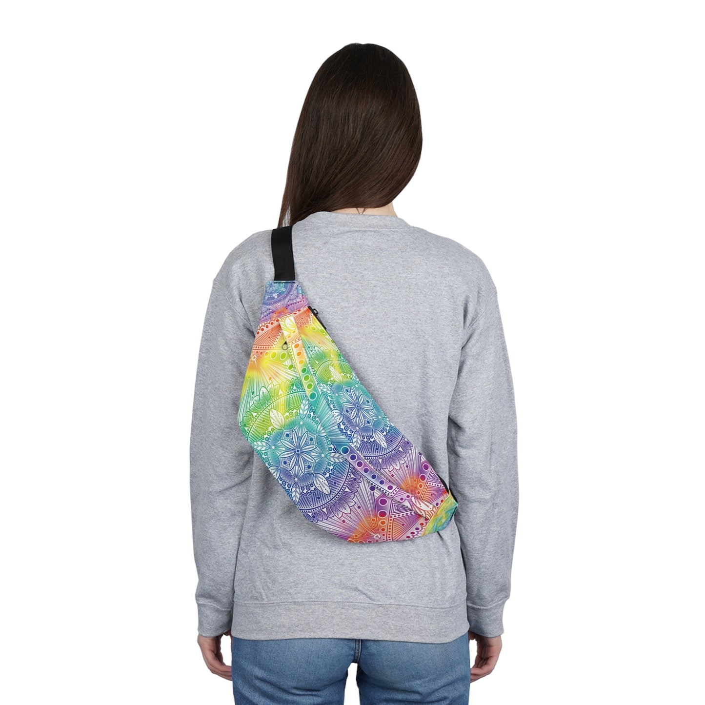 Holographic Fanny Pack, Rainbow Mandala Waist Bag, Festival Accessory, Unique Design Hip Bag, Fashion Statement Belt Bag