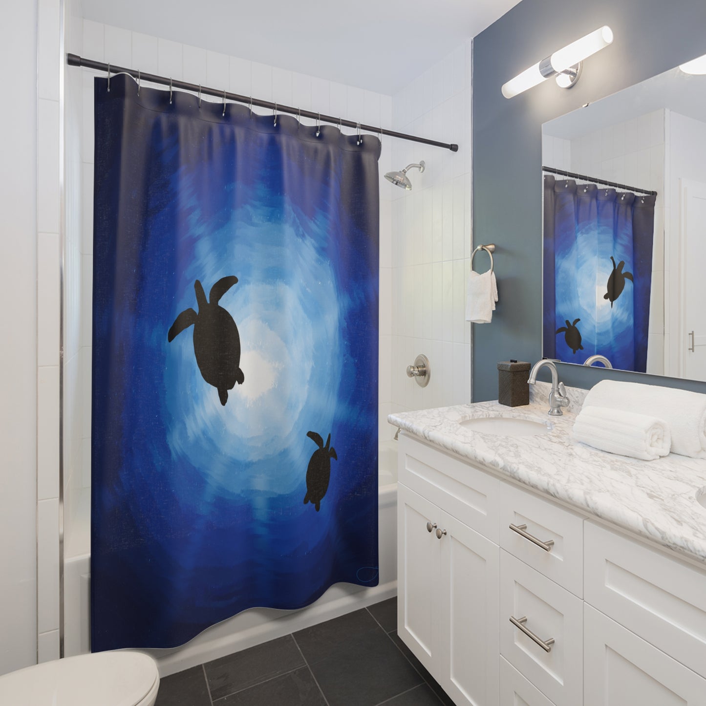 Shower Curtains - Sea Turtles Swimming Hand Drawn by Anndria