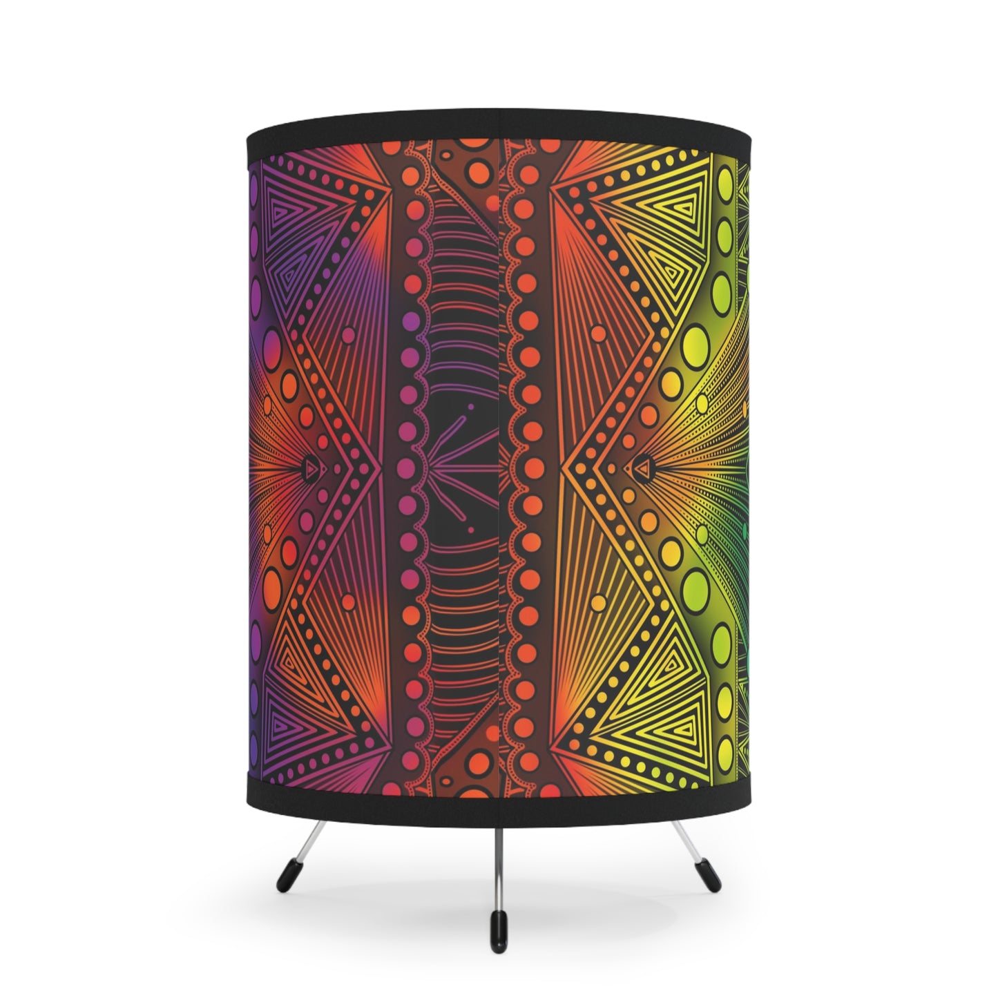 Lamp Shade, Rainbow Holographic Mandala Design by Anndria, Unique Tripod Lamp for Home Decor, US\CA Plug, Custom Printed Lighting,