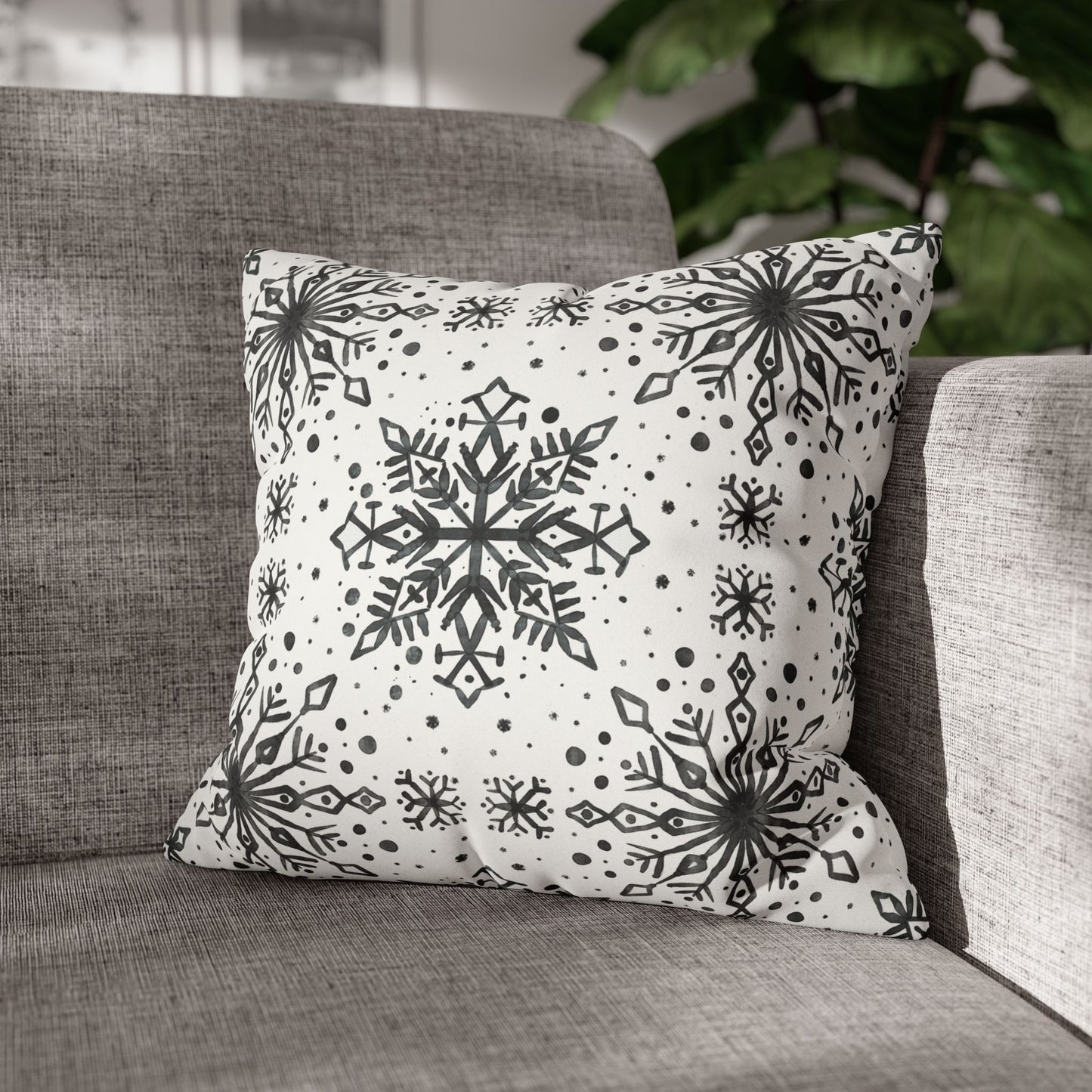 Pillowcase Watercolor Snowflake Design - Black and White