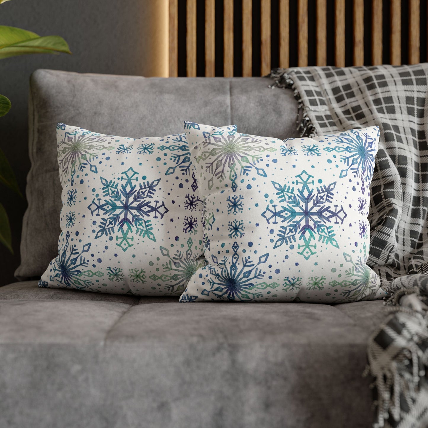 Pillowcase Watercolor Snowflake Design - Frosty teal, purple and green