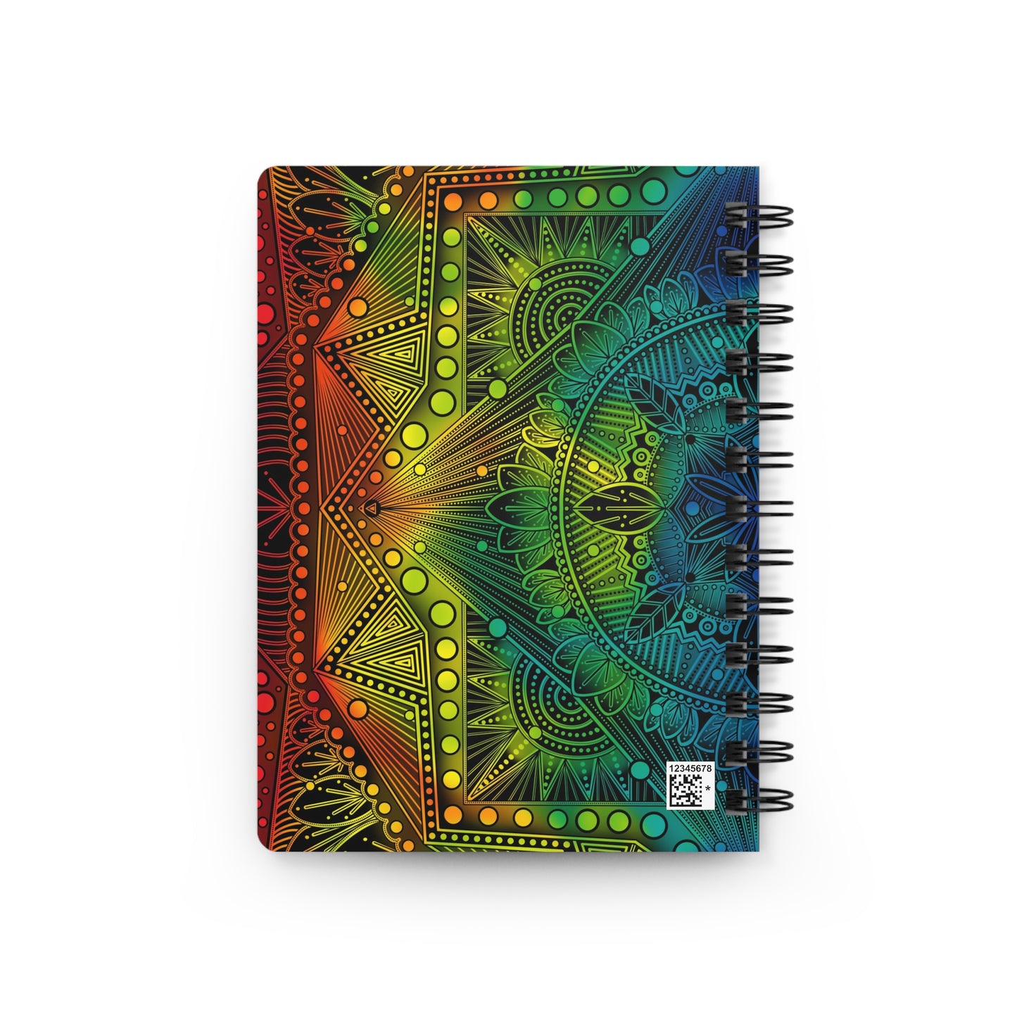 Psychedelic Spiral Bound Journal, Rainbow Mandala Design, Holographic Artwork by Anndria, Notebook, Sketchbook, Diary, Writing Journal,