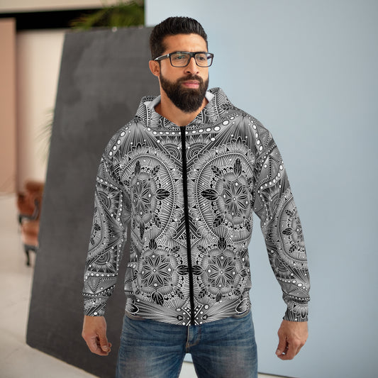 Unisex Zip Hoodie | Mystic Web Mandala Design by Anndria | Zen-Inspired Hoodie for Casual Wear & Yoga