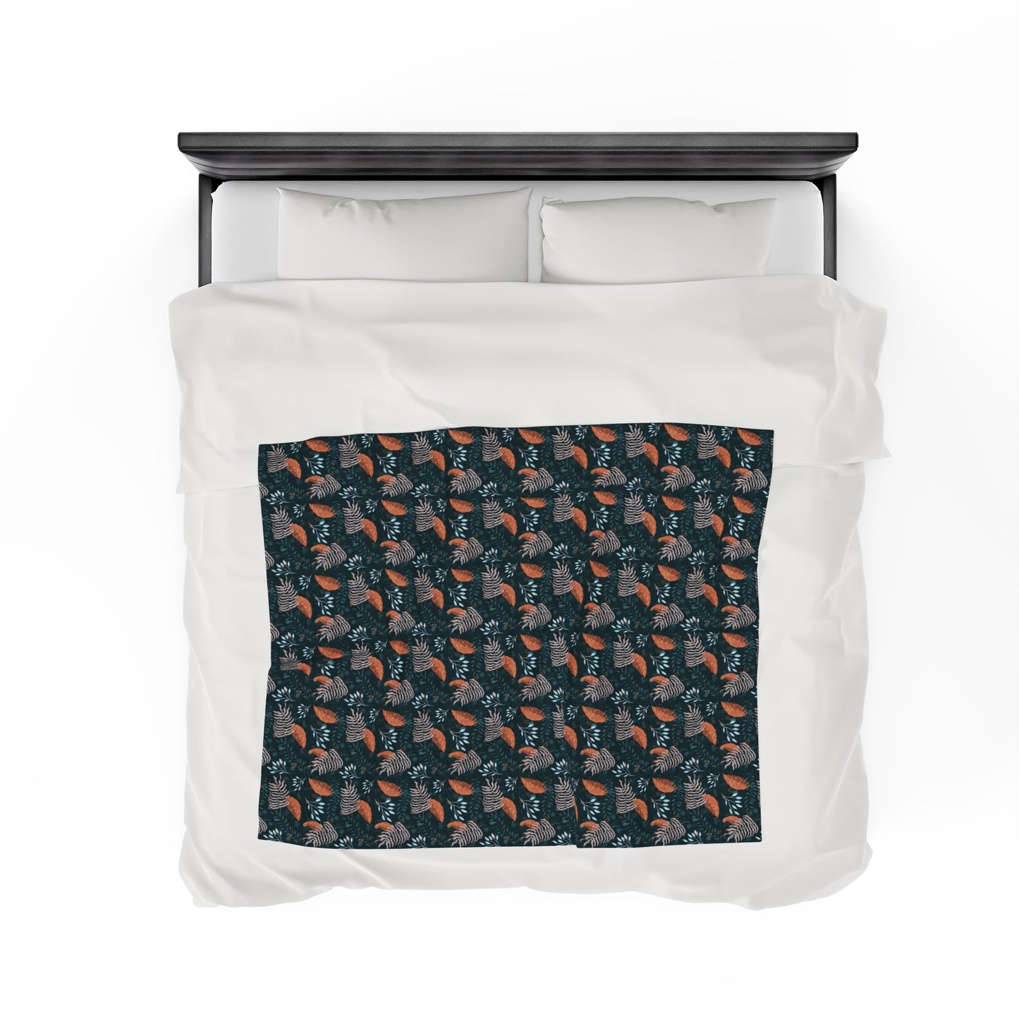 Plush Blanket - Earthy Teal, Orange and Taupe Botanical Pattern by Anndria