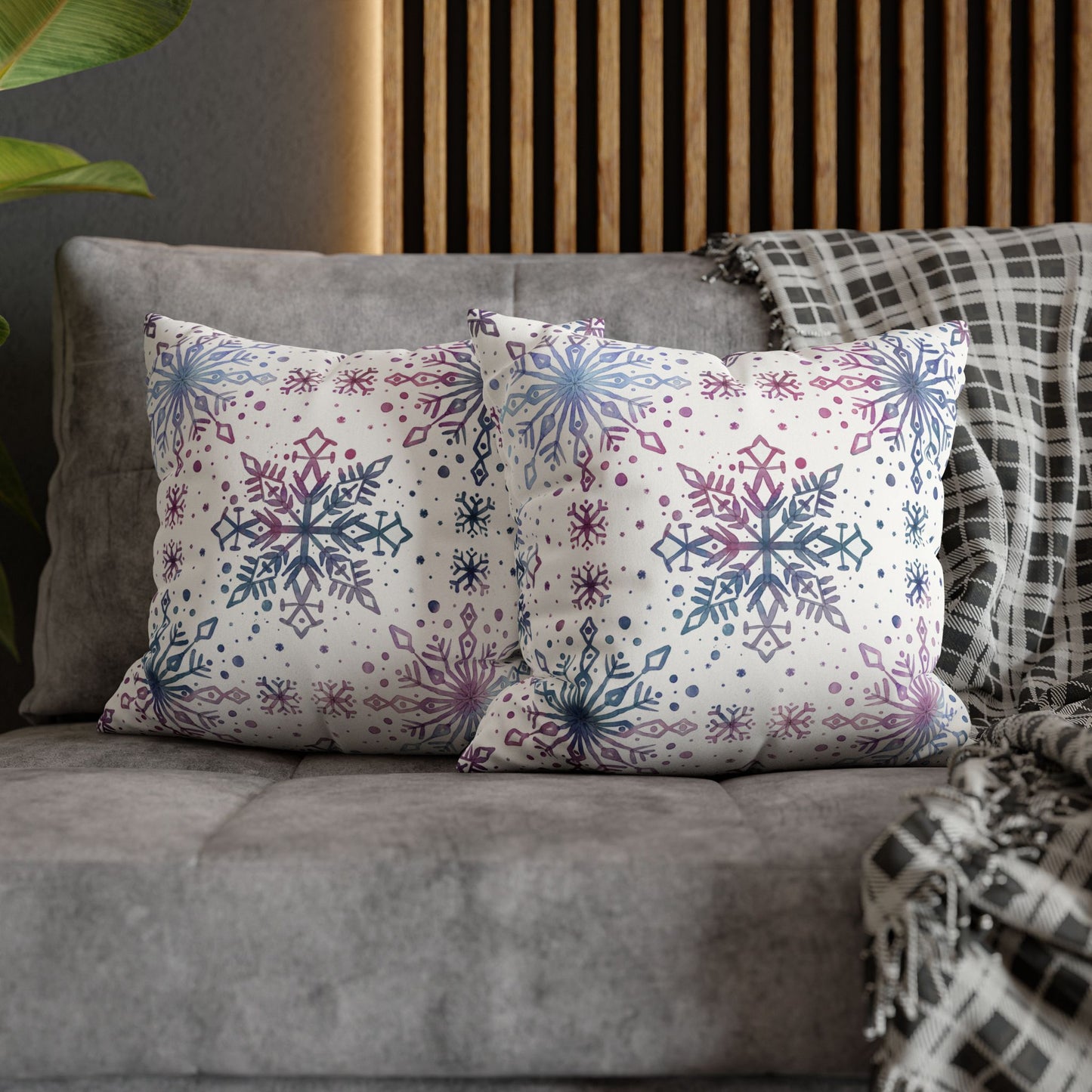 Pillowcase Watercolor Snowflake Design - Blue, Pink and Purple