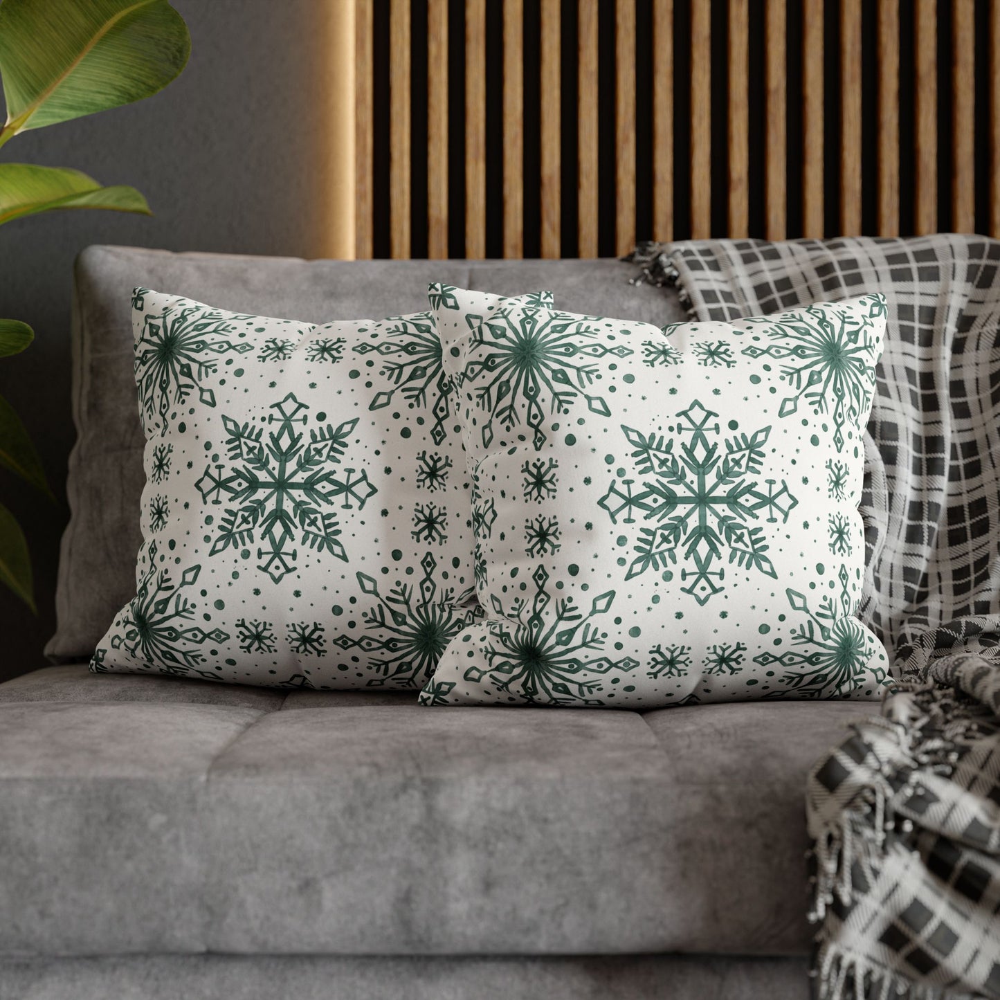 Pillowcase Watercolor Snowflake Design - Green and White