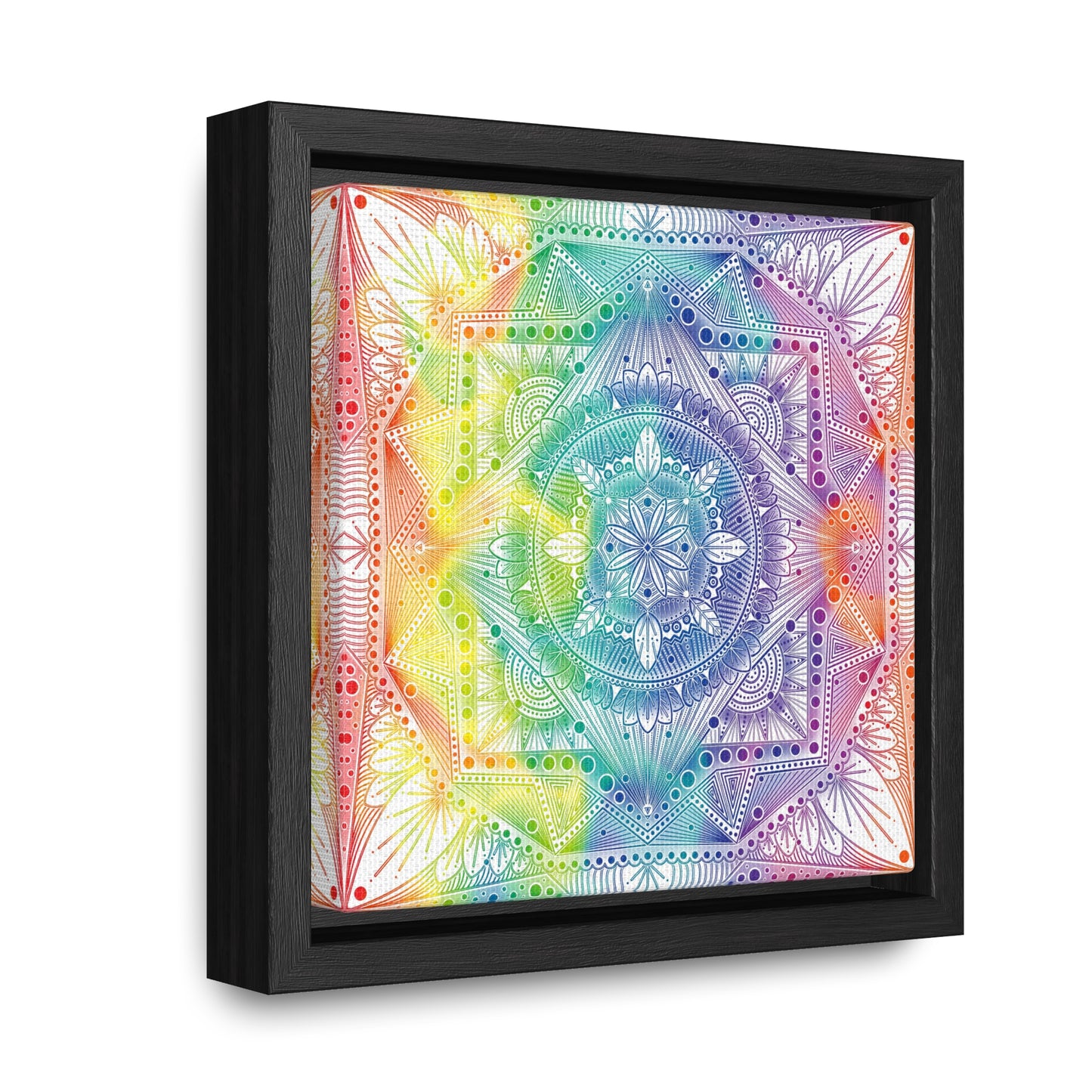 Canvas Prints, Holographic Rainbow Mandala Artwork, Square Frame, Psychedelic Wall Decor, Abstract Art Gift