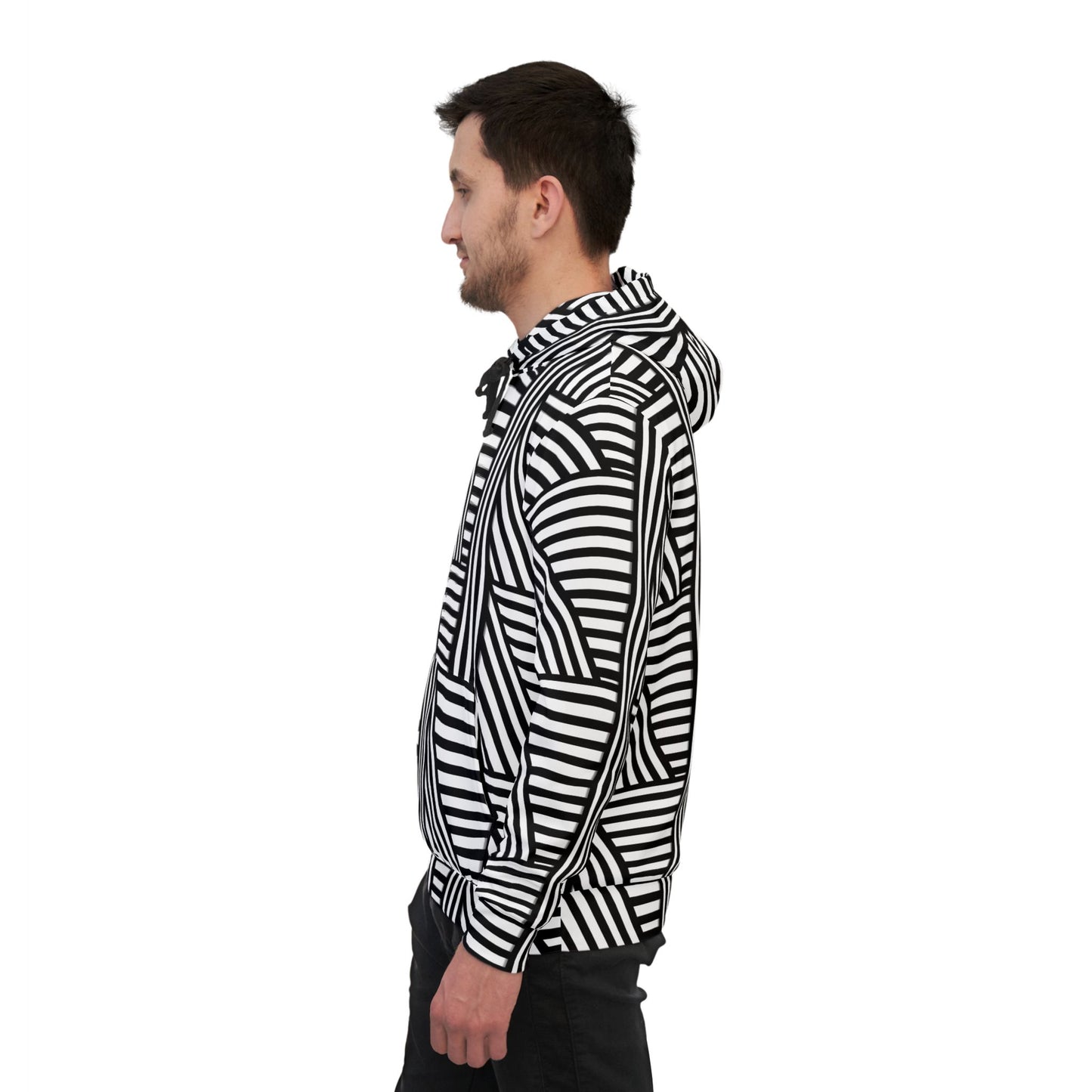 Stylish Striped Athletic Hoodie - Modern Black & White Design for Active Lifestyles