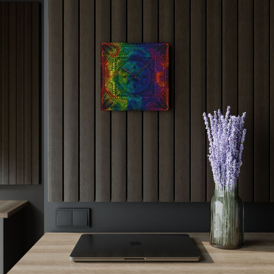 Mandala Wall Clock, Rainbow Holographic Acrylic Clock, Psychedelic Art, Colorful Home Decor, Unique Gift Idea, Anndria Design