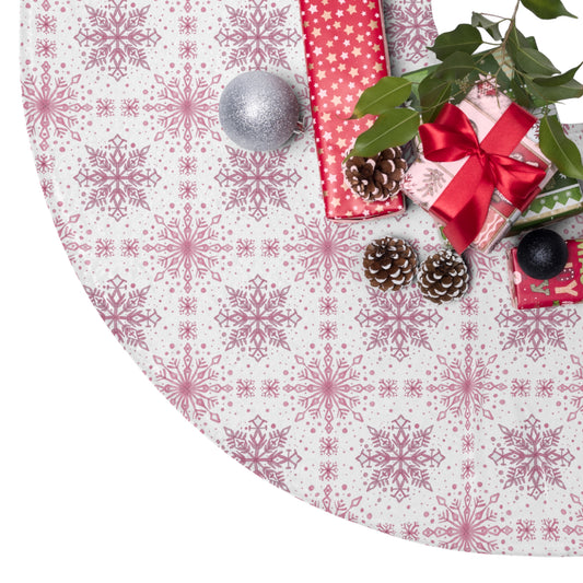 Tree Skirt - Watercolor Snowflake design by Anndria - Pink and White