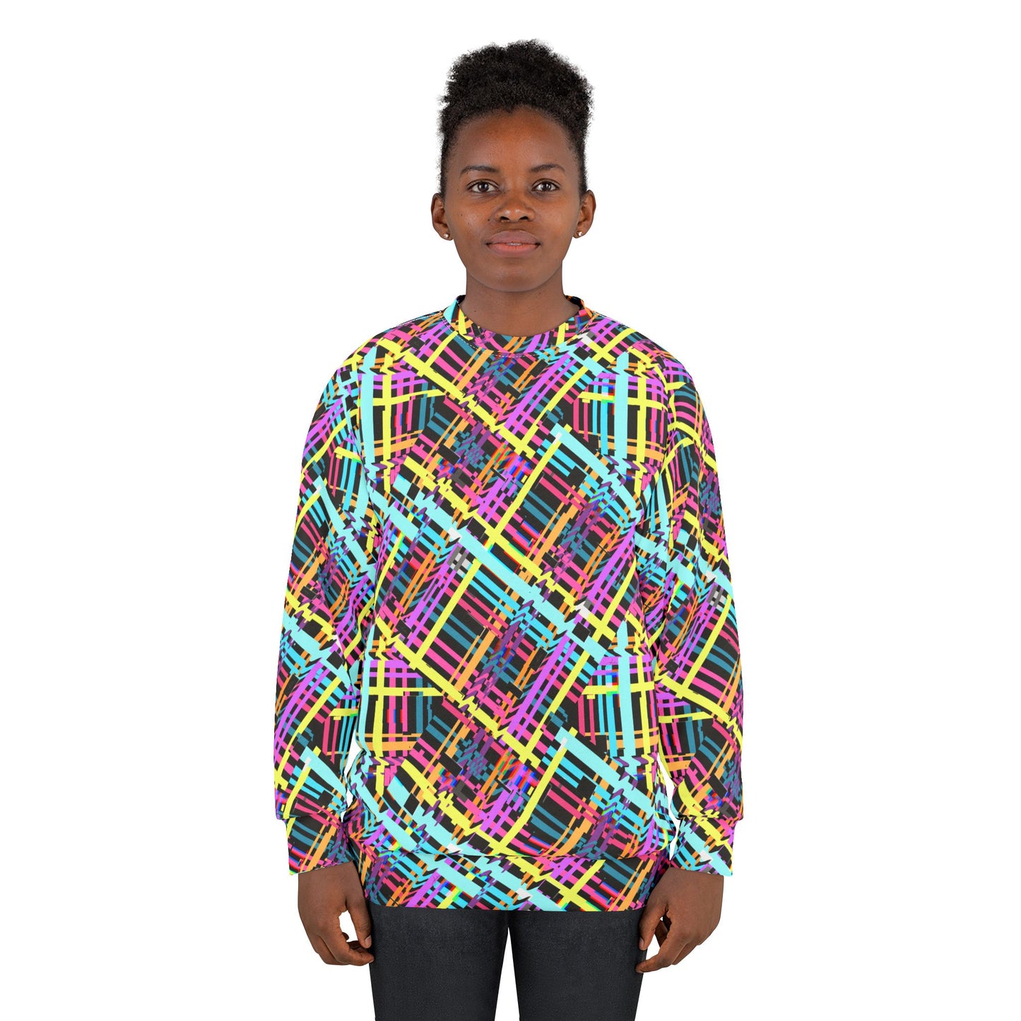 Vibrant Geometric Glitch Unisex Sweatshirt - Colorful Patterned Pullover for Casual Style