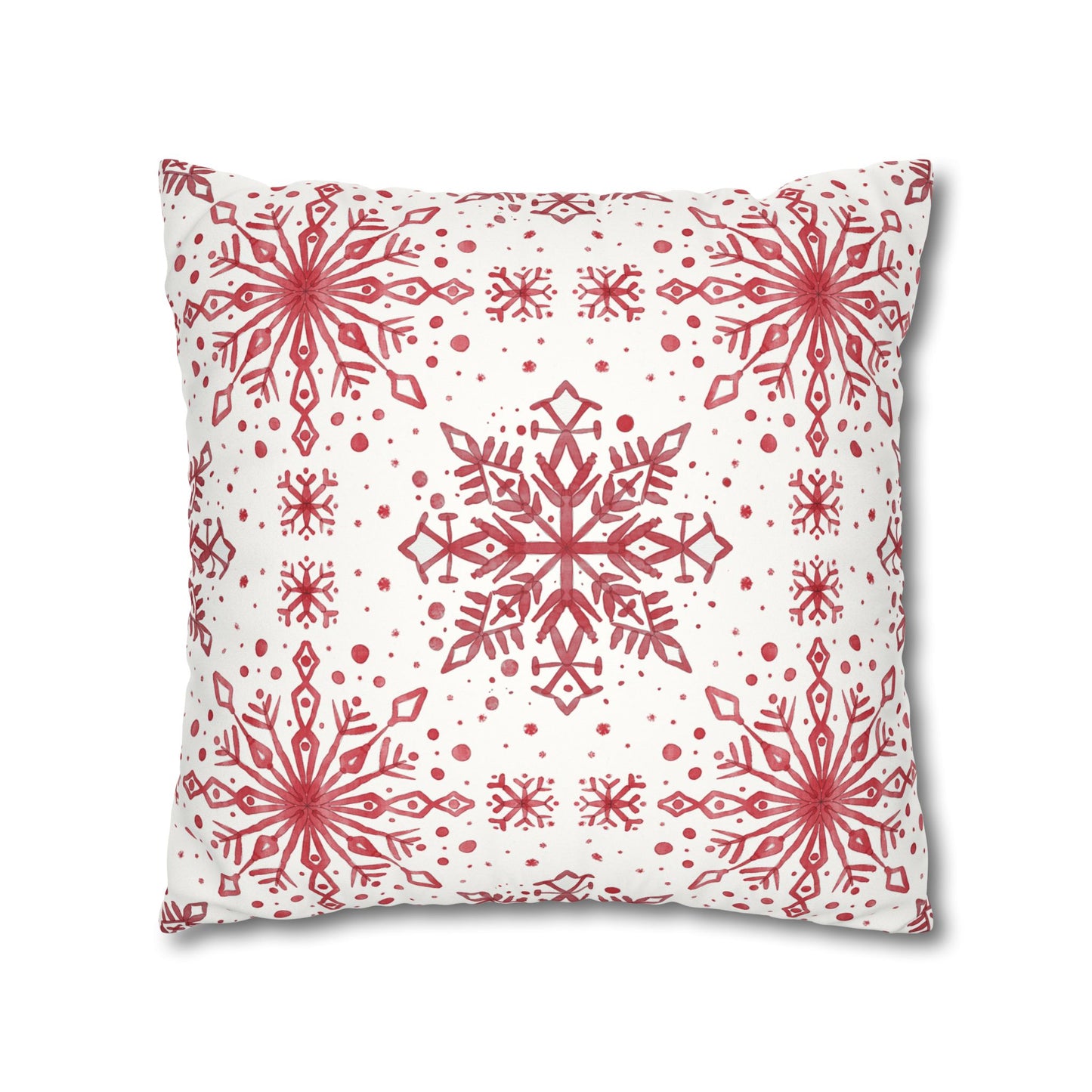 Pillowcase Watercolor Snowflake Design - Red and White