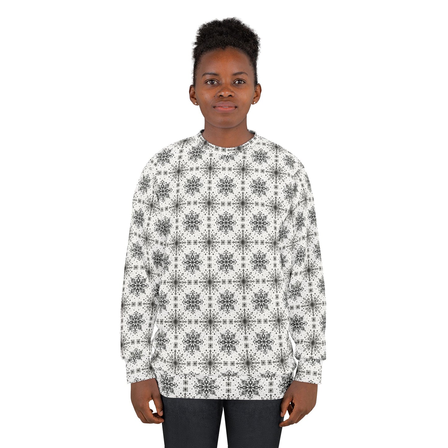 Snowflake Unisex Sweatshirt - Watercolor Design by Anndria - Black and White