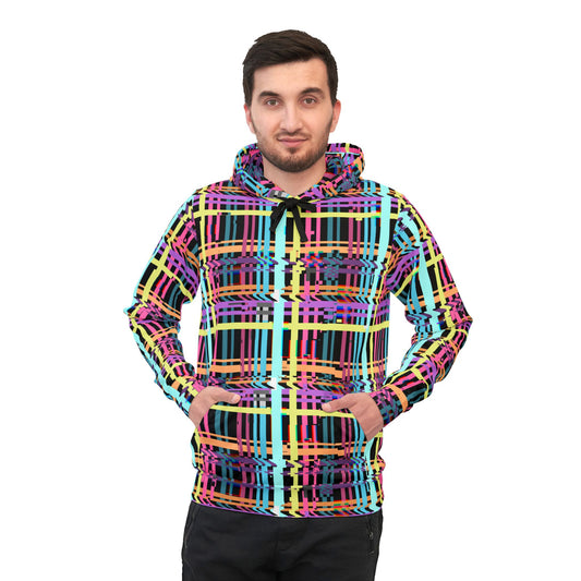Colorful Glitch Plaid Athletic Hoodie - Vibrant and Stylish Activewear